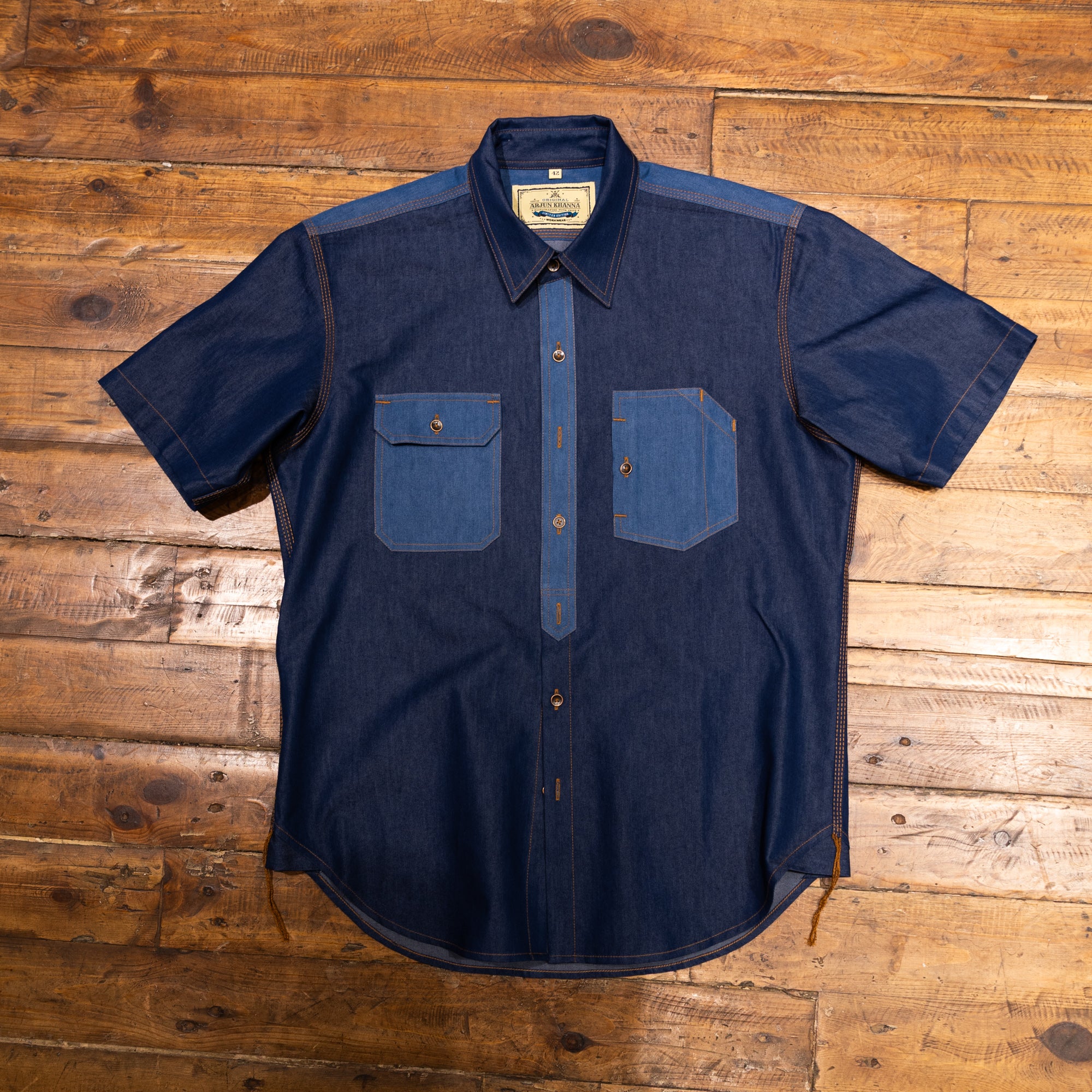 AK/PR/LOT1/SHRT010 Shirt Pattern 2 Indigo Cotton Functional Half Sleeve Shirt (Dark/Light Blue Combo) - INDIGO