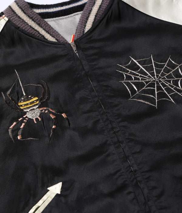 TT15289-119 / EARLY 1950S - MID 1950S STYLE ACETATE SOUVENIR JACKET “KOSHO & CO. SPECIAL EDITION “SPIDER X “ROARING TIGER - BLACK