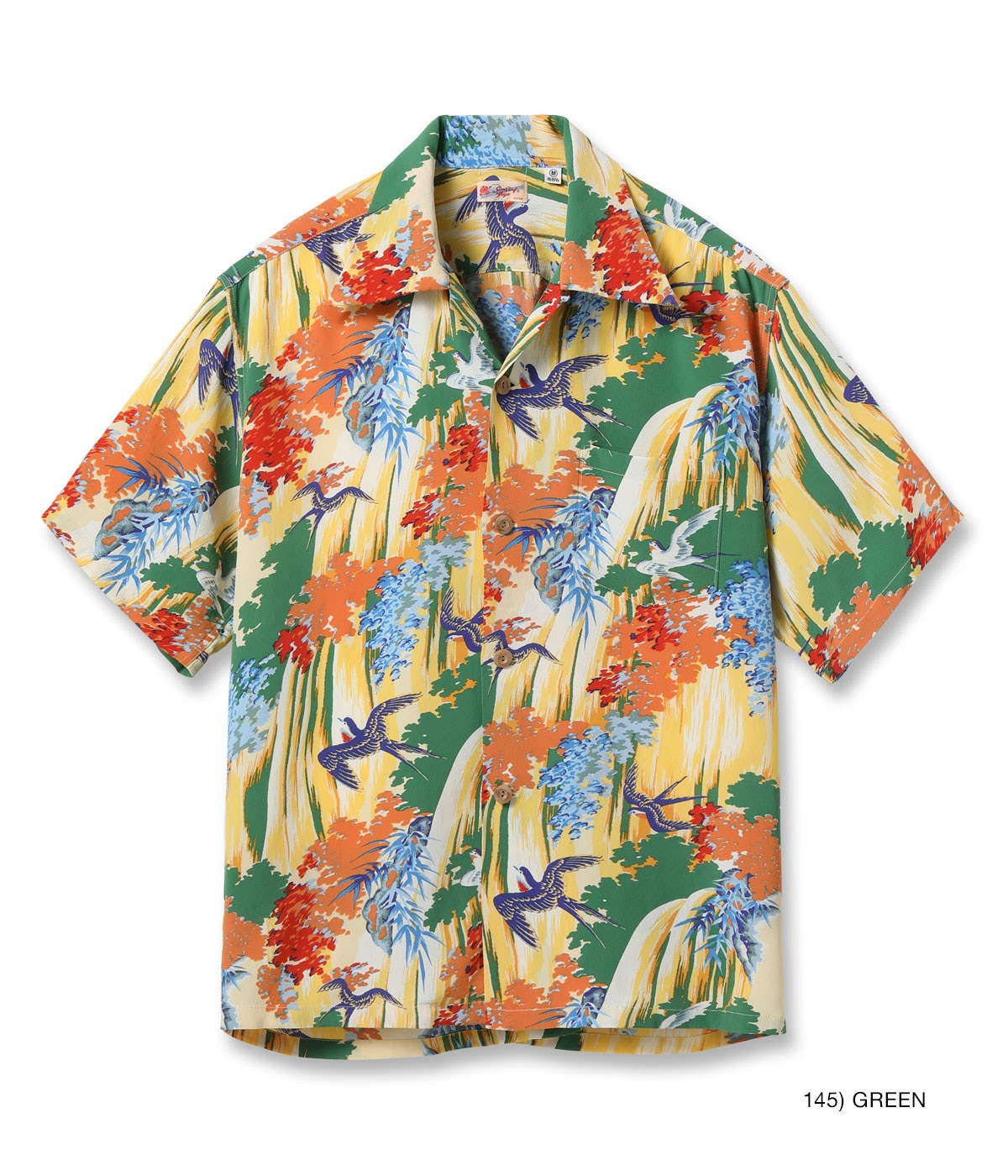 SS39426 RAYON HAWAIIAN SHIRT “SWALLOW WILDLY FLUTTERING” - GREEN