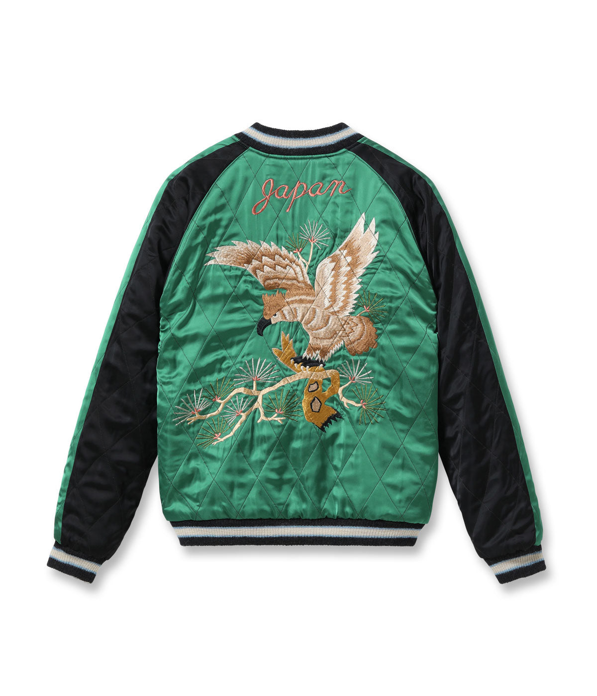 TT15809-119 Mid 1950s Style Velveteen × Acetate Quilted Souvenir Jacket “Stencil Paint” TOYO ENTERPRISE 60th Anniversary Special Edition “TIGER HEAD” × “EAGLE” - BLACK/GREEN