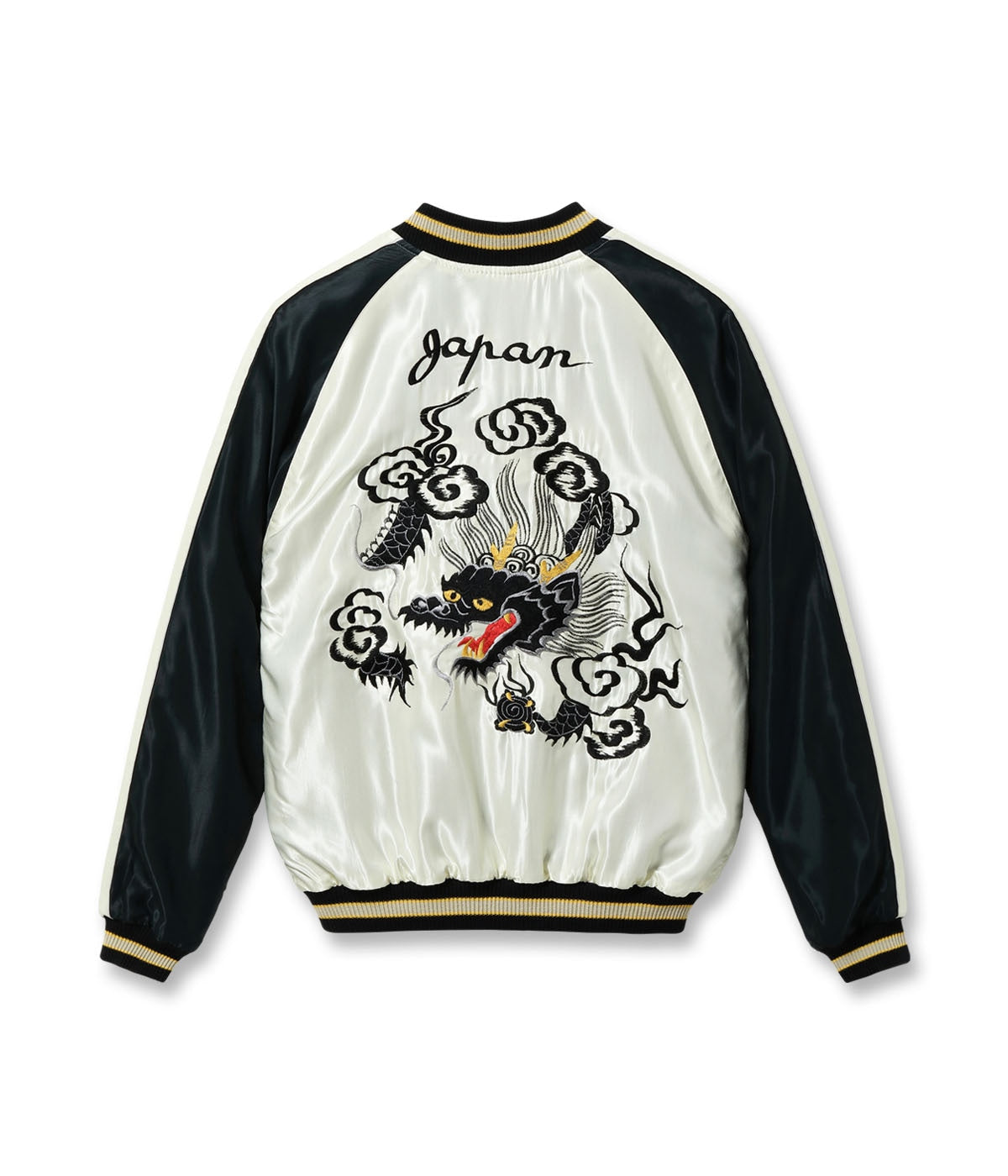 TT15877-119 Mid 1950s Style Acetate Souvenir Jacket “ROARING TIGER” × “BLACK DRAGON” - BLACK