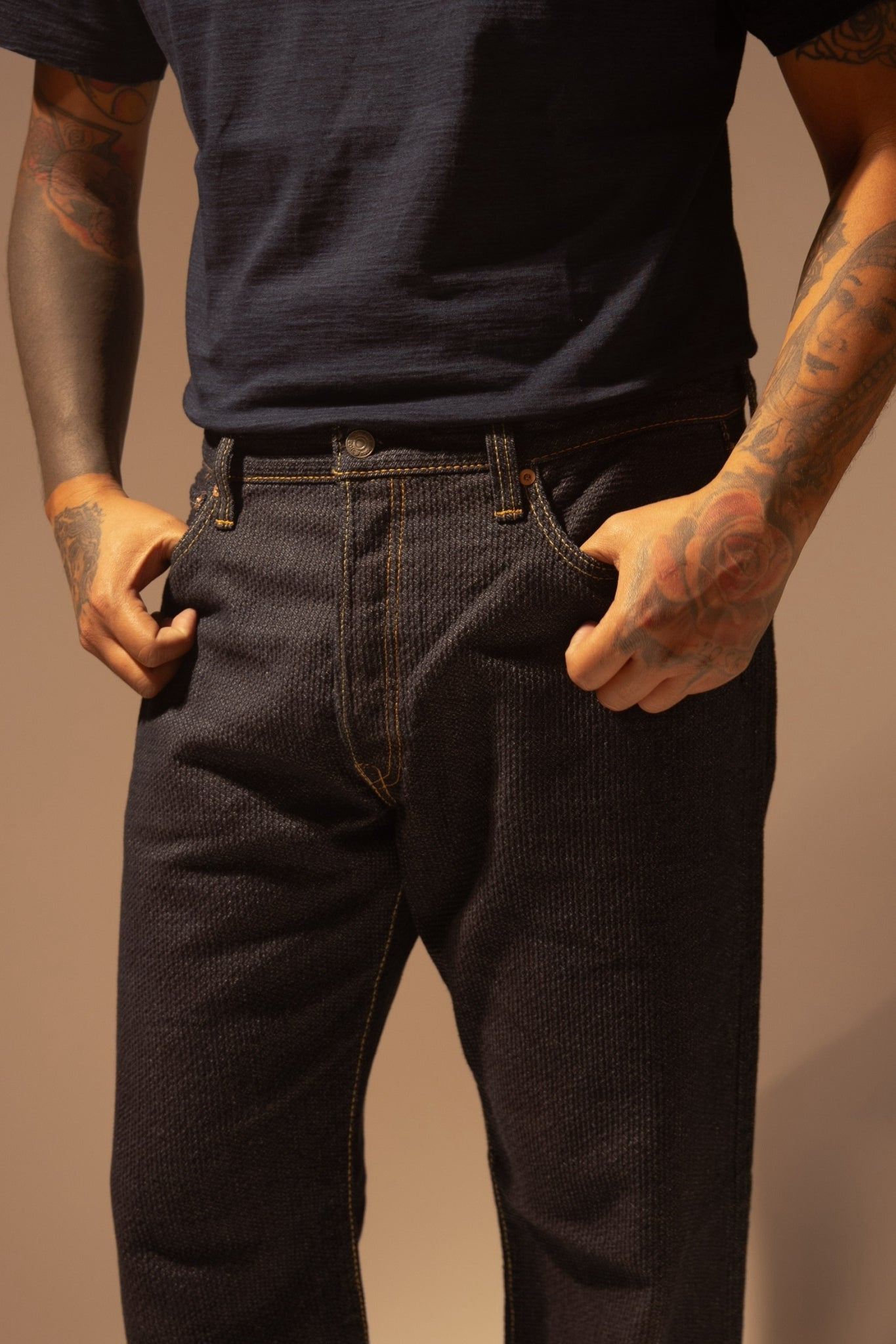 1170-1-ID SASHIKO PANTS LOOSE FIT - INDIGO X INDIGO