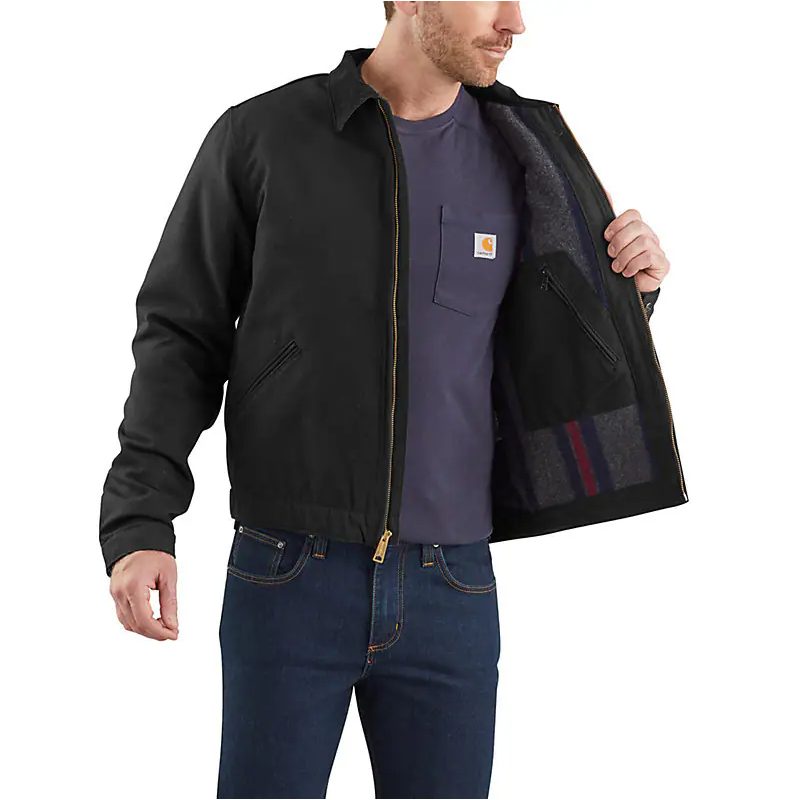 MEN'S BLANKET-LINED DETROIT JACKET-RELAXED FIT-DUCK-1 WARM RATING - BLACK