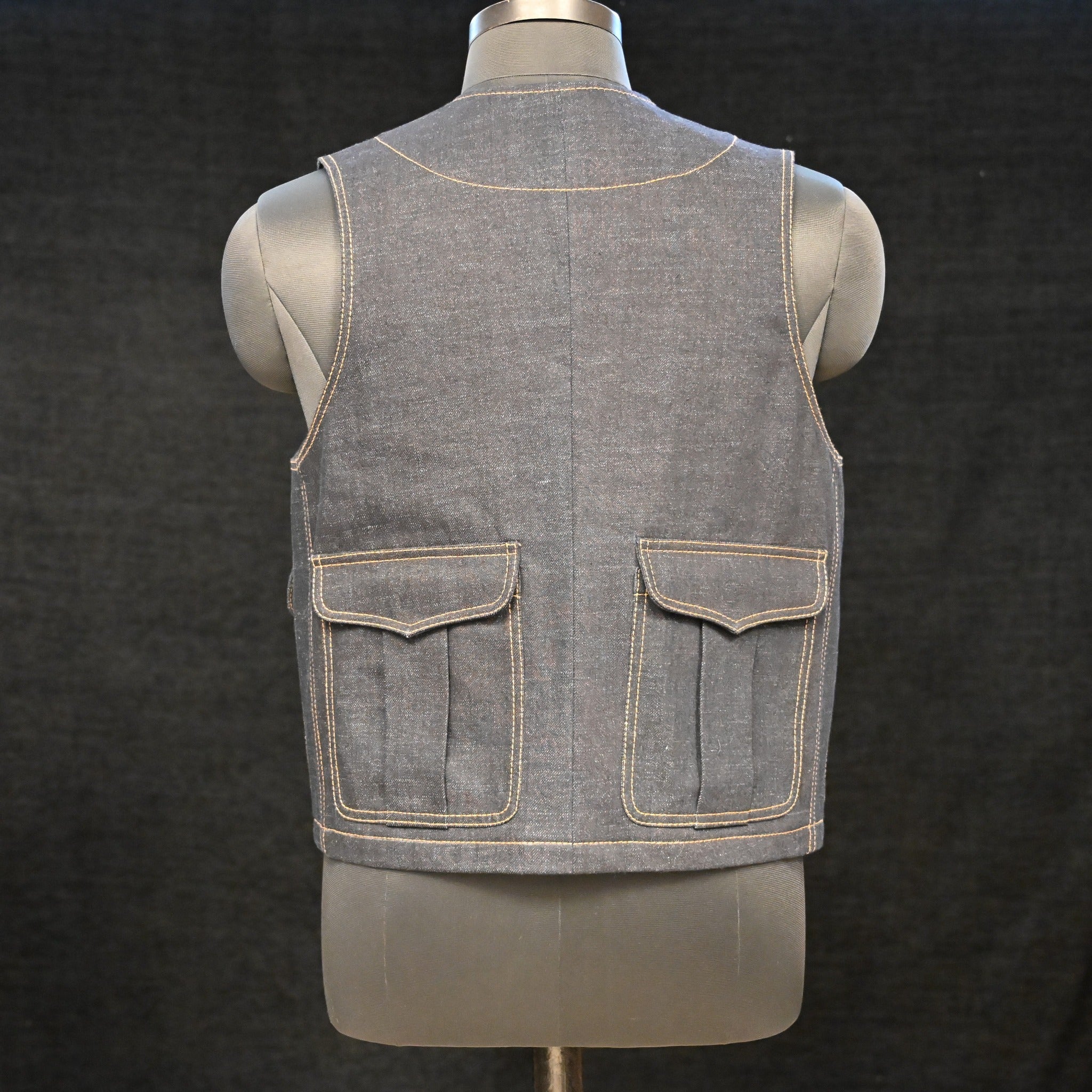 AK/PR/LOT1/VEST/010 The Denim Workwear 4 Pocket Waistcoat (Japan Selv) - INDIGO