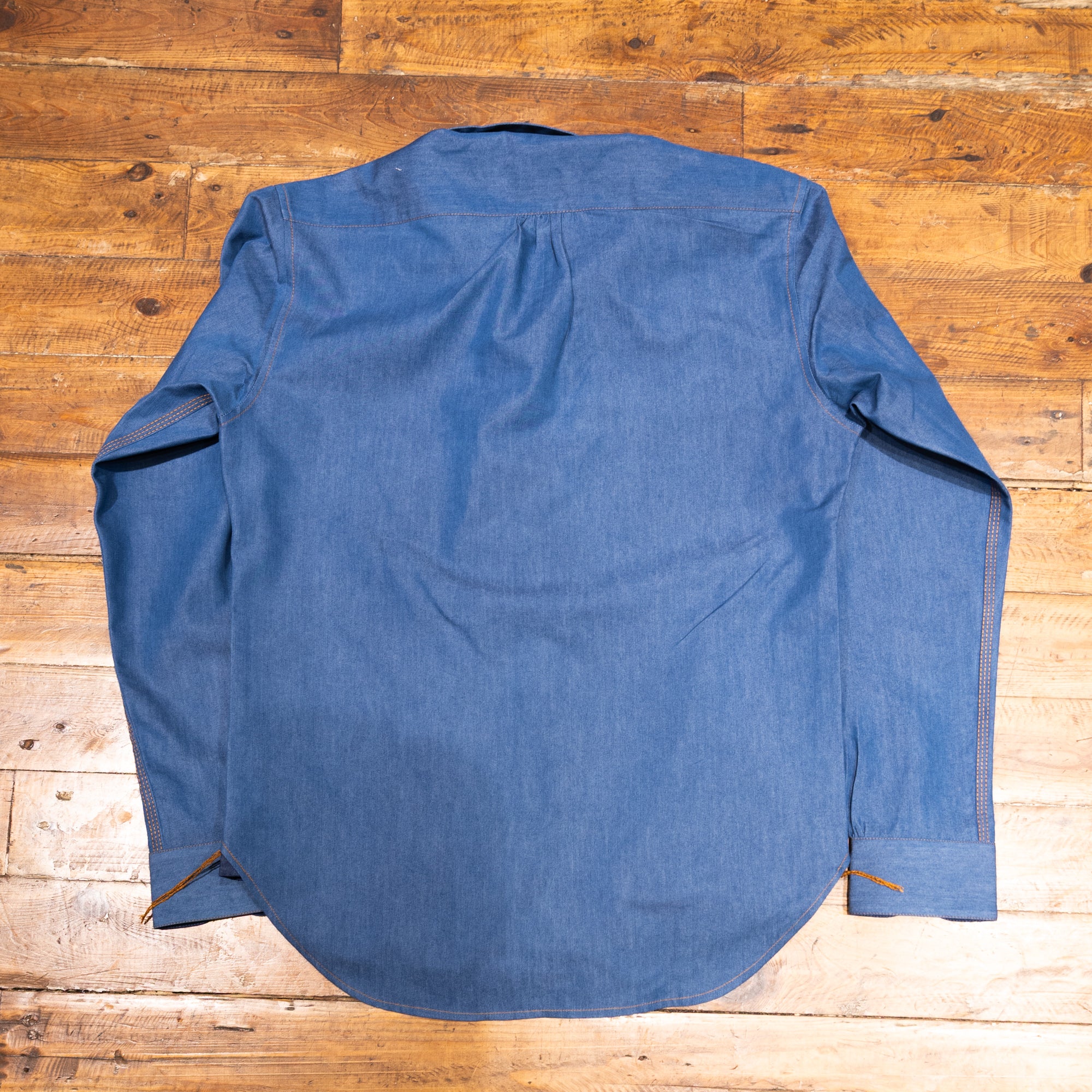 AK/PR/LOT1/SHRT002 Shirt Pattern 1 Light Blue Cotton Shirt with Coin Pocket and Rounded Long Band Collar - INDIGO