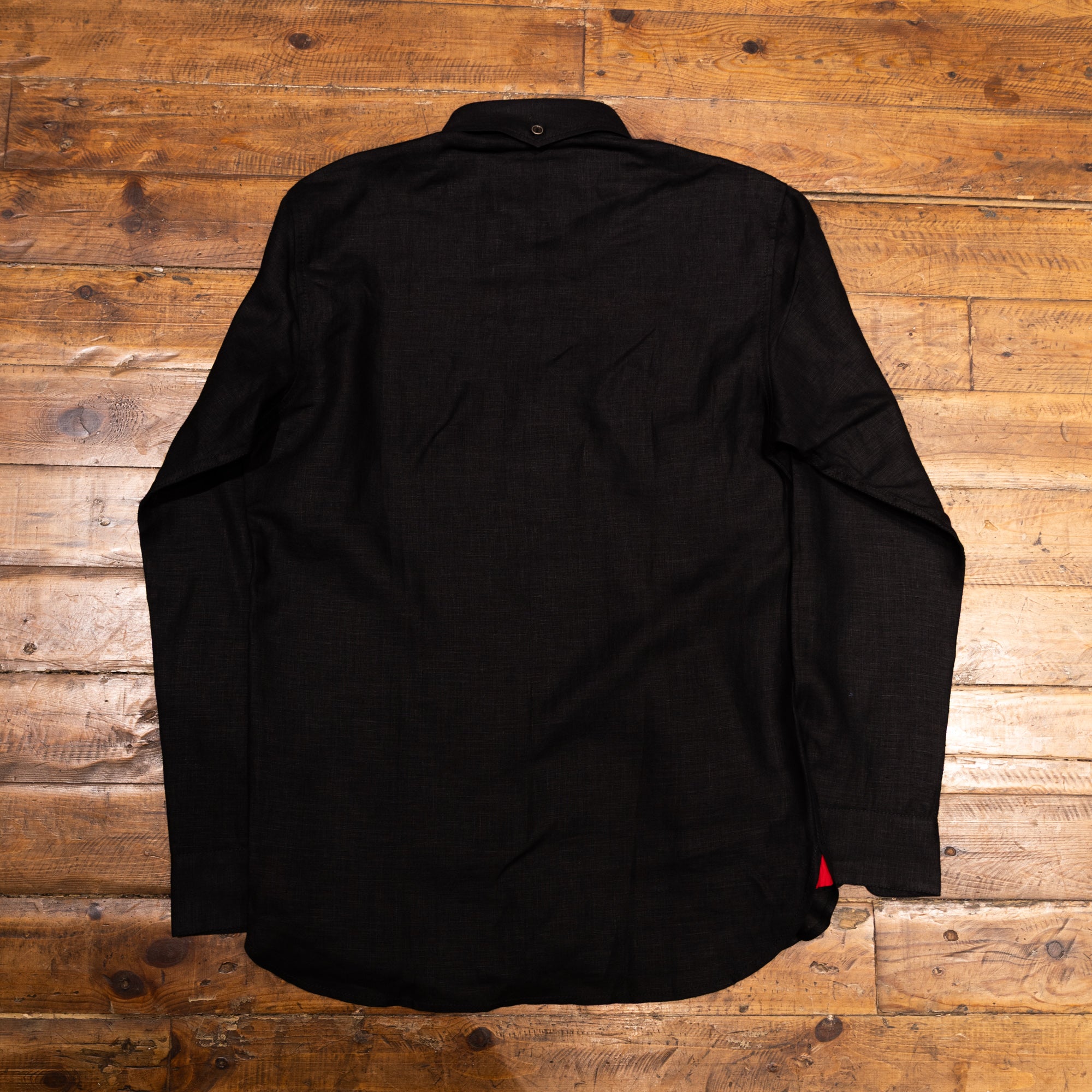 AK/PR/LOT1/SHRT038 Hand embroidered Birds of Paradise Linen Shirt (Black) - BLACK
