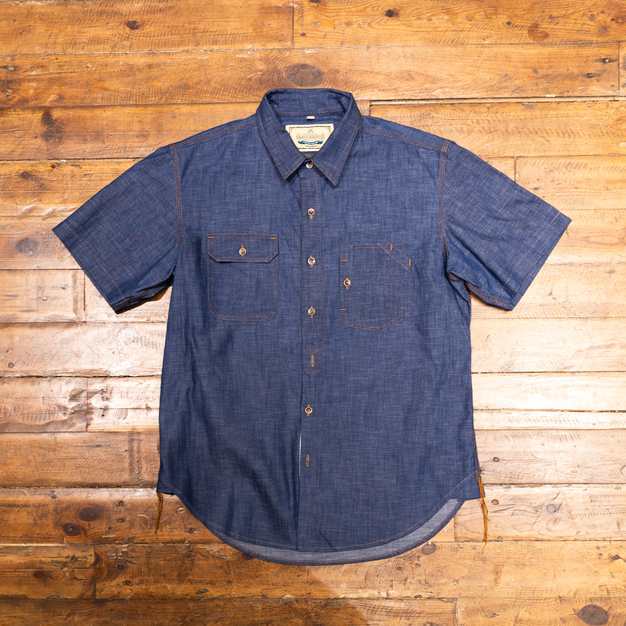 AK/PR/LOT1/SHRT008 Shirt Pattern 2 Chambray Cotton Functional Half Sleeve Shirt - INDIGO