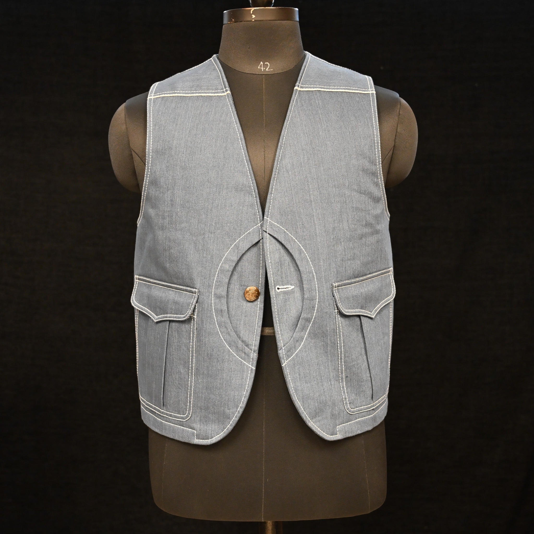 AK/PR/LOT1/VEST/011 The Denim Workwear 4 Pocket Waistcoat (Japan Selv) - INDIGO