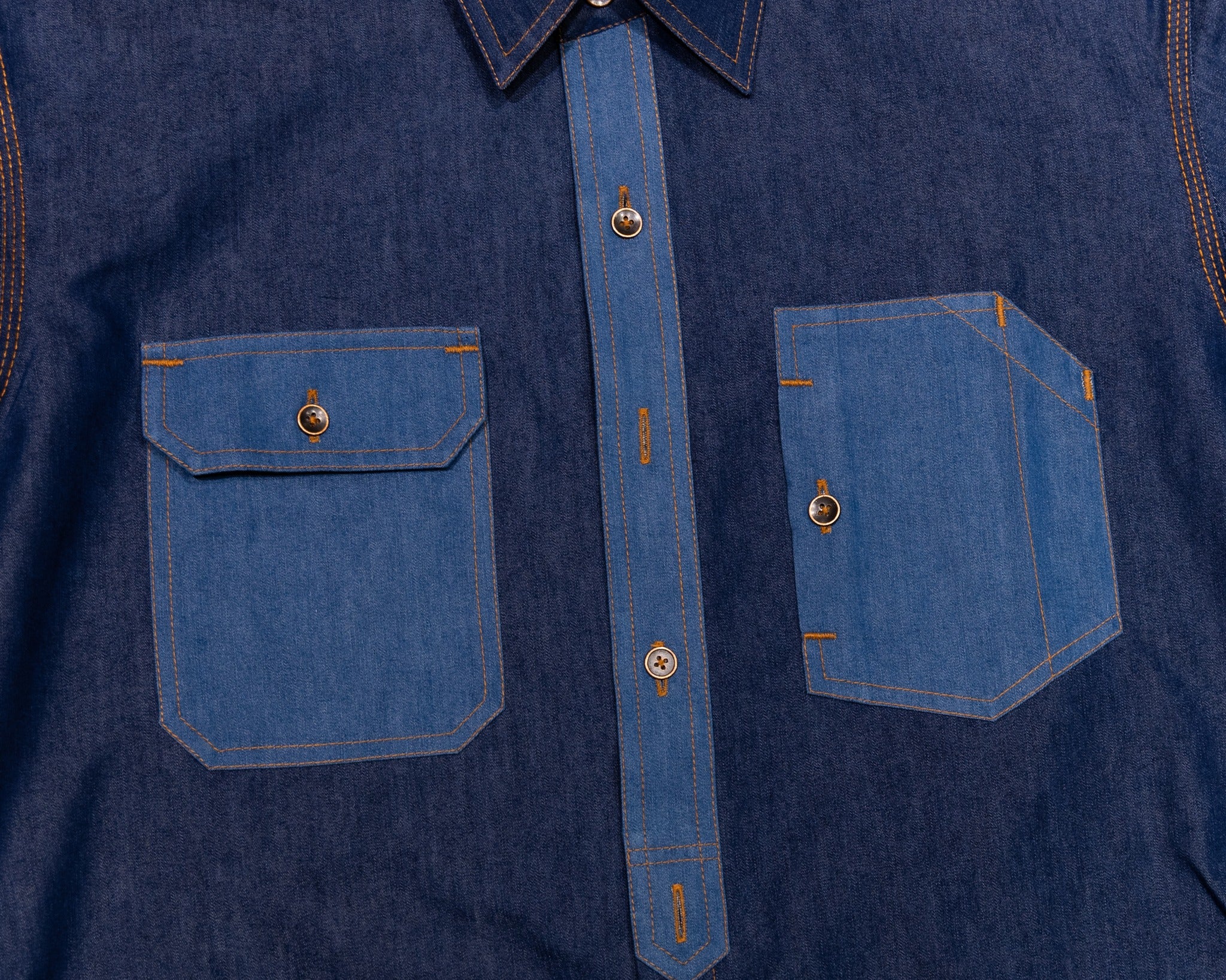 AK/PR/LOT1/SHRT010 Shirt Pattern 2 Indigo Cotton Functional Half Sleeve Shirt (Dark/Light Blue Combo) - INDIGO