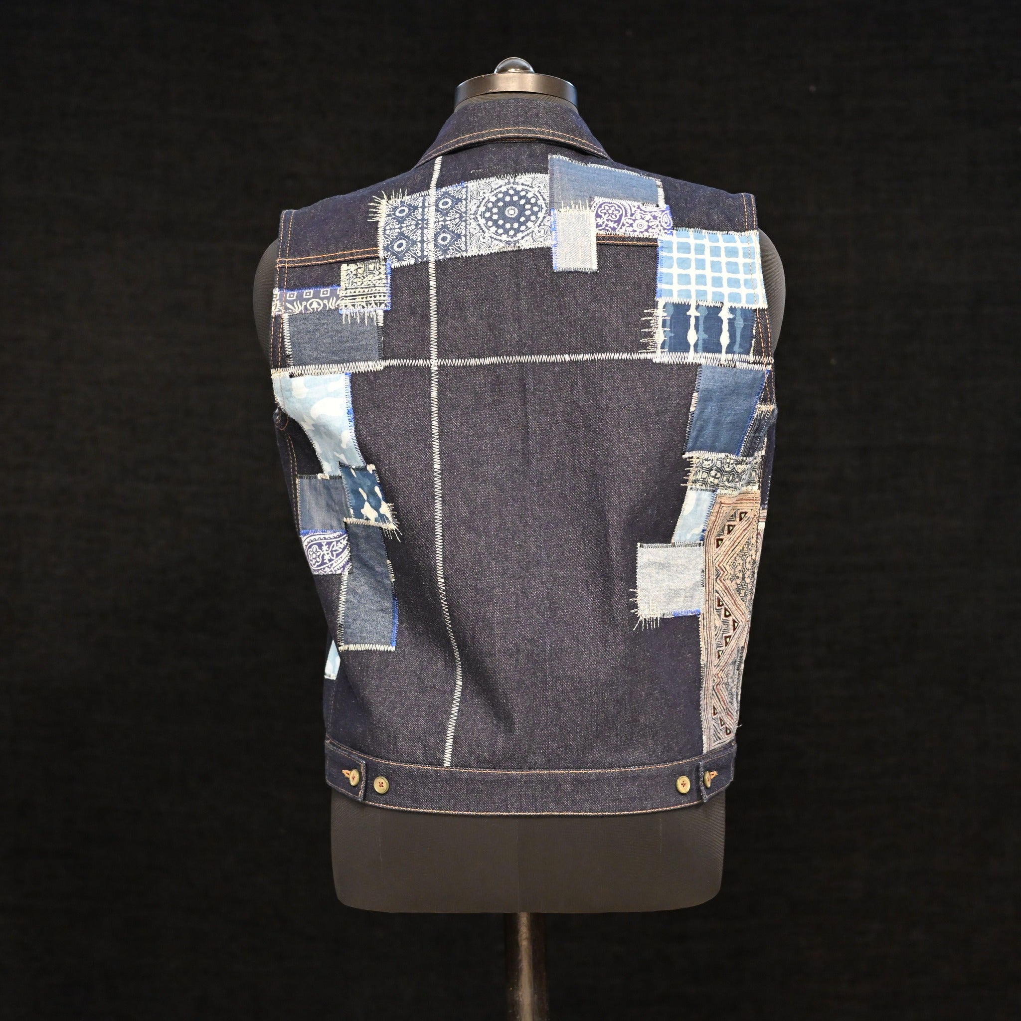 AK/PR/LOT1/VEST/007 Madcat Patch Pocket Denim Vest (Japan Selv) with Sapa Yoke - INDIGO
