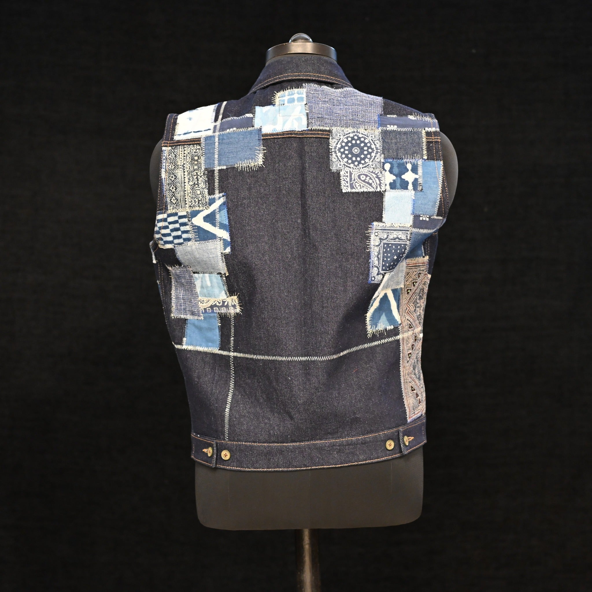 AK/PR/LOT1/VEST/006 Madcat Patch Pocket Denim Vest (Japan Selv) with Sapa Yoke - INDIGO