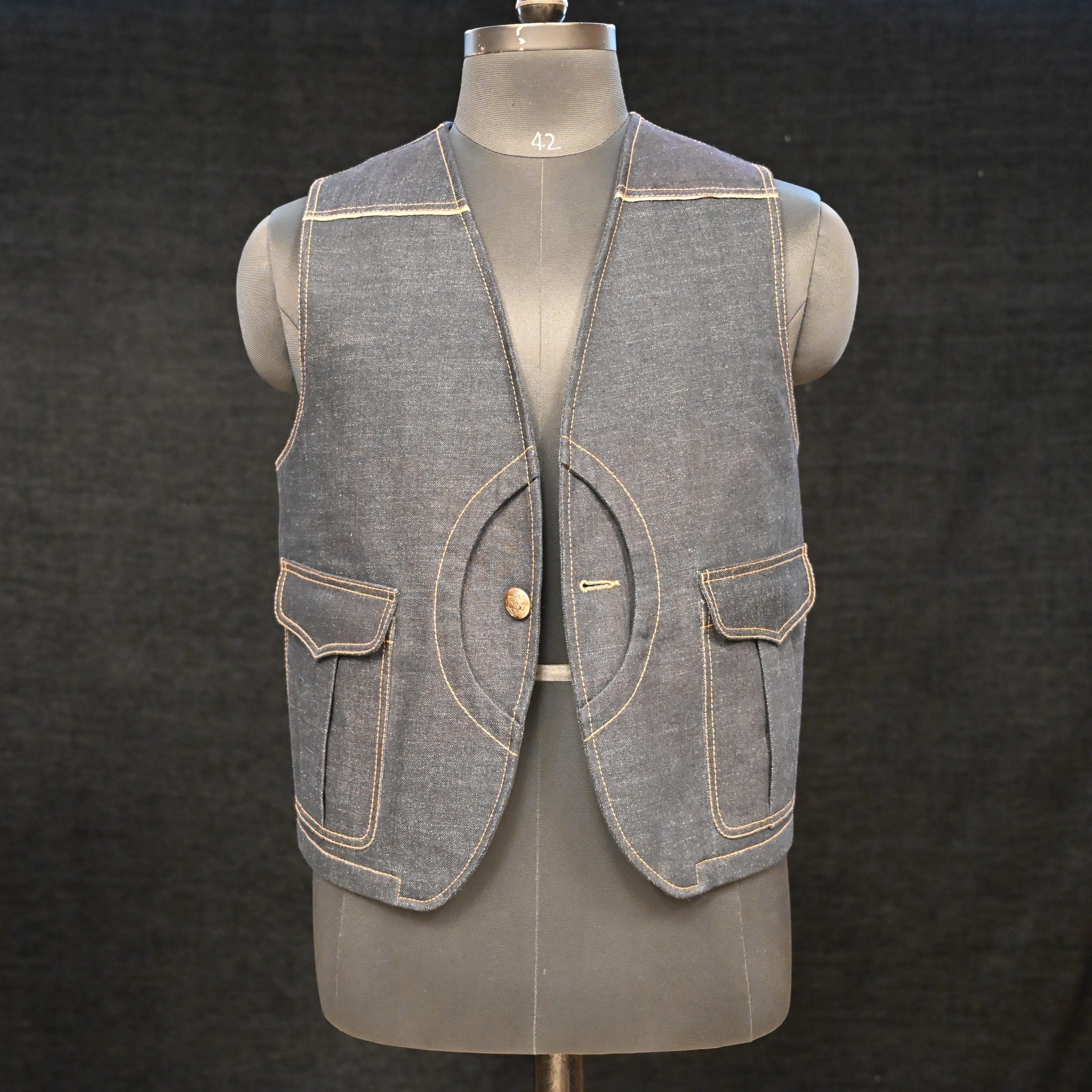 AK/PR/LOT1/VEST/010 The Denim Workwear 4 Pocket Waistcoat (Japan Selv) - INDIGO