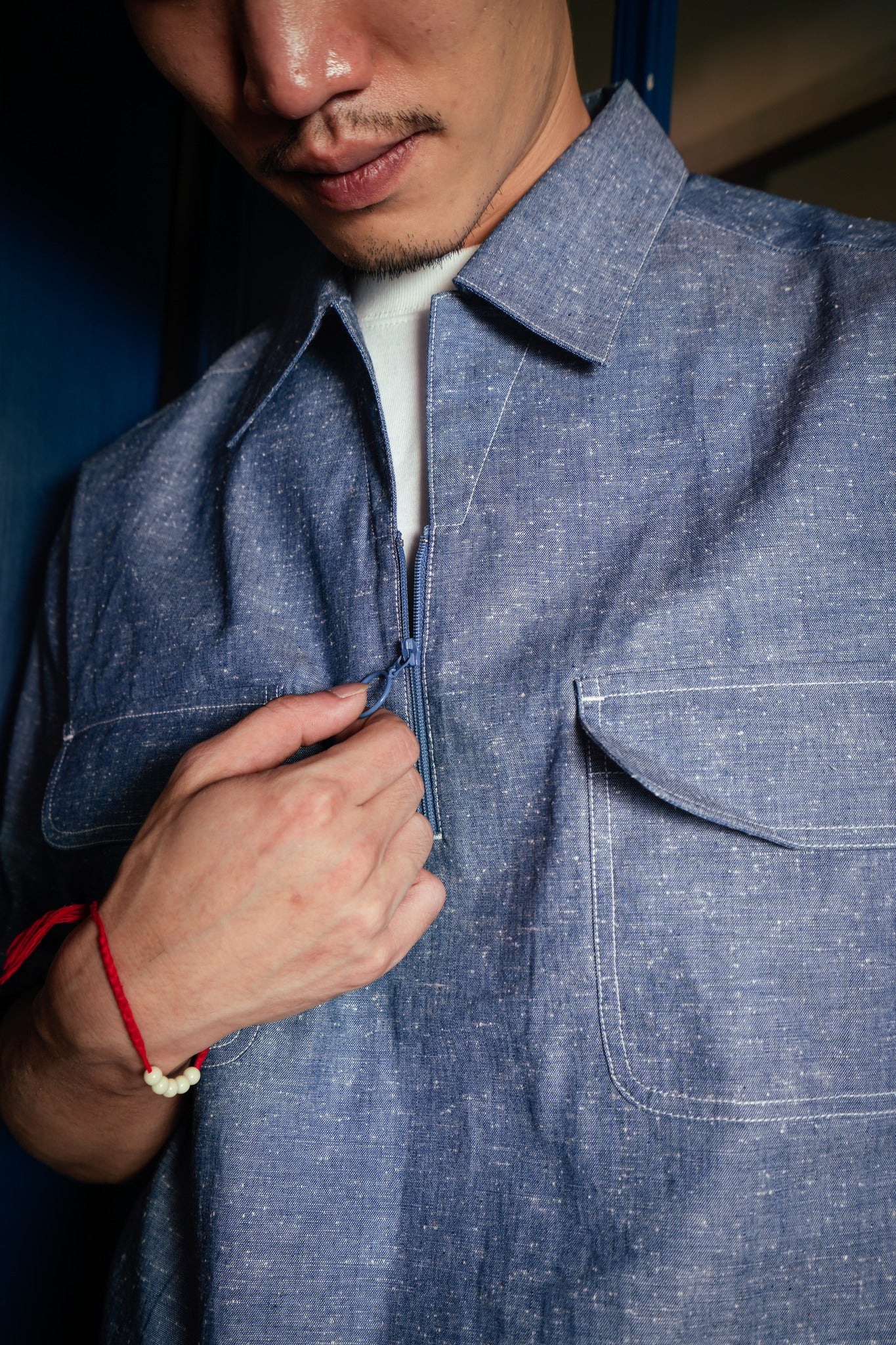 HALF ZIP WORK SHIRT - NEP CHAMBRAY