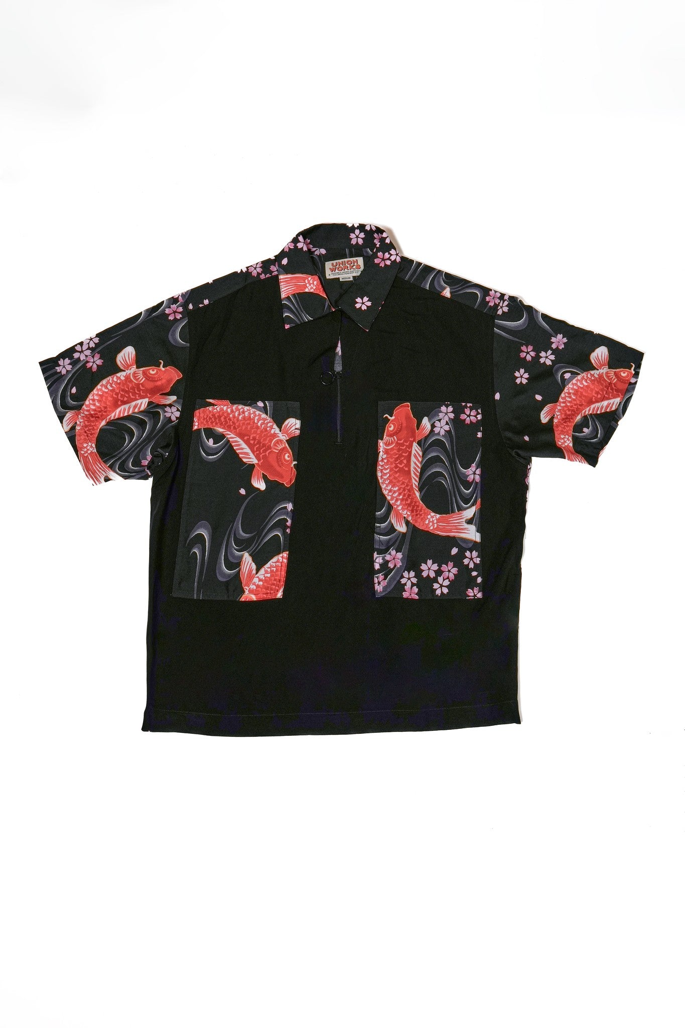 HALF ZIP ALOHA SHIRT - BLACK KOI