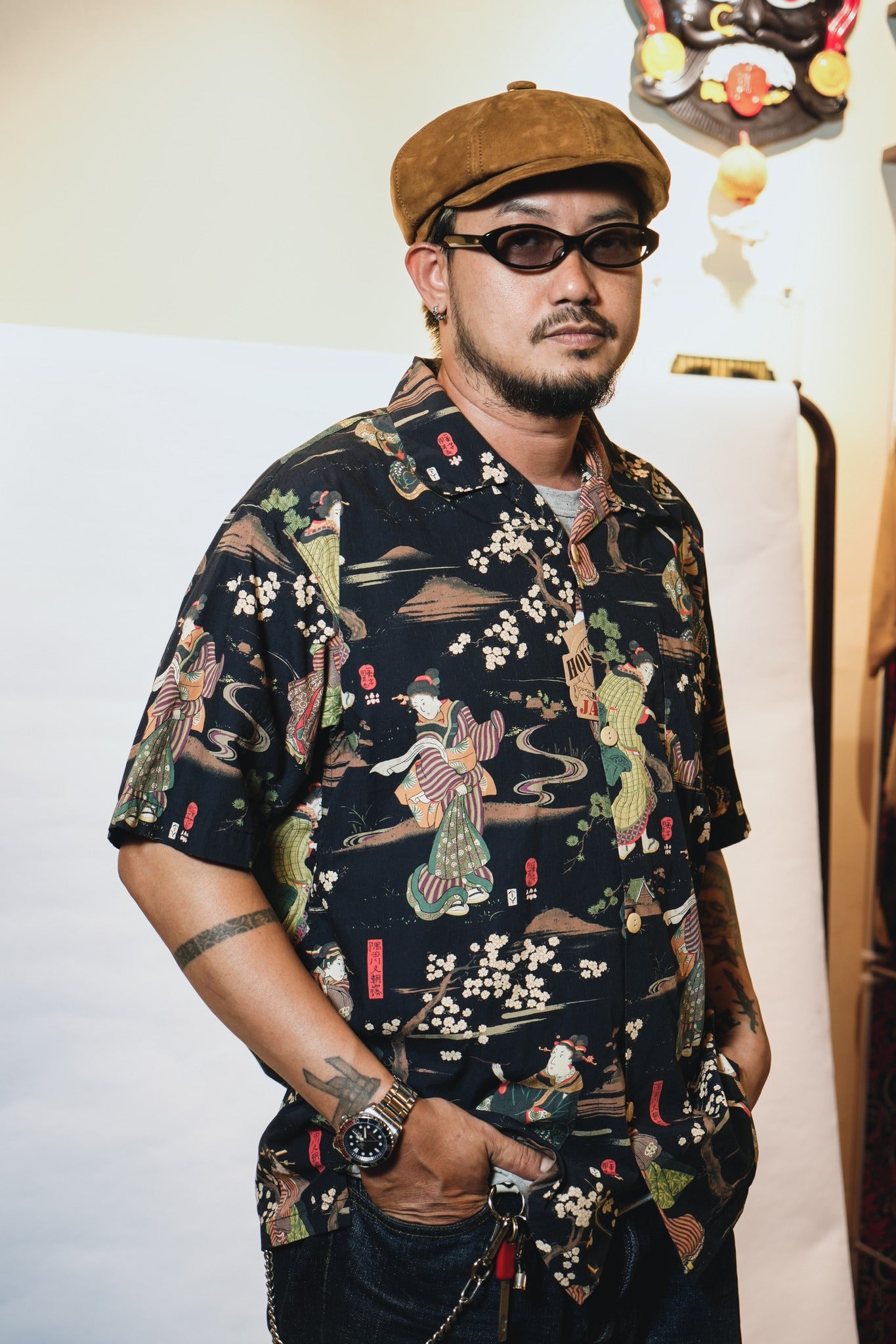 41169 × Utagawa Kuniyoshi COTTON RAYON ALOHA SHIRT (Sumida River Morning Mist) - BLACK