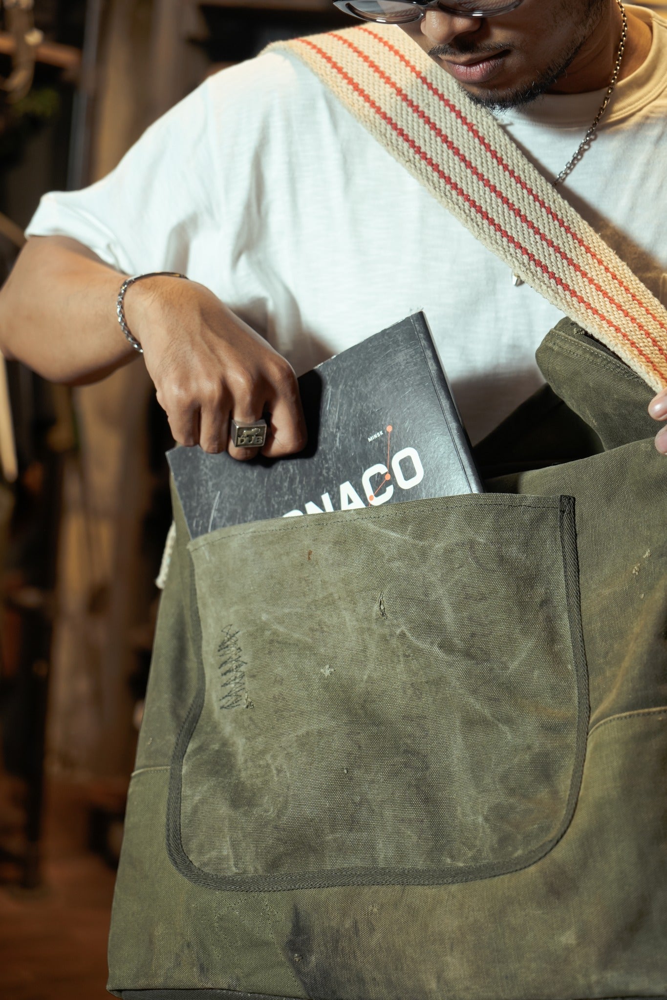 VINTAGE MILITARY DUFFLE BAG REMAKE SHOULDER BAG WITH WIDE BELT - VINTAGE