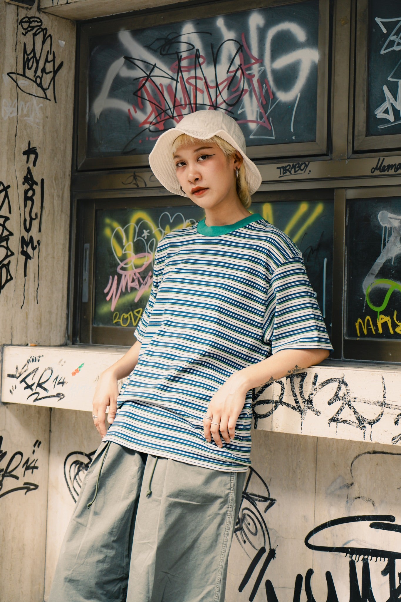 STRIPE TEE S/S - H.GREY/NAVY