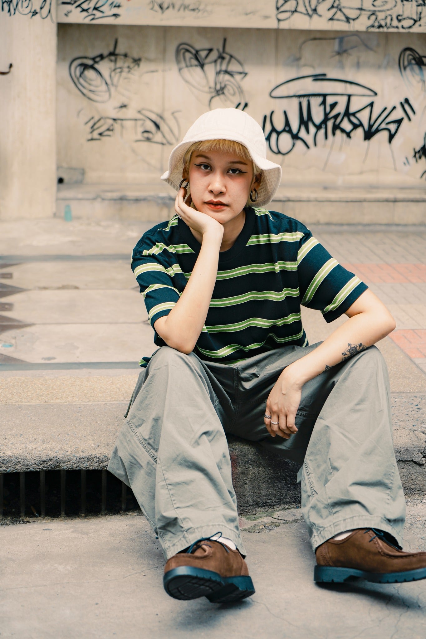 STRIPE TEE S/S - BLACK/GREEN