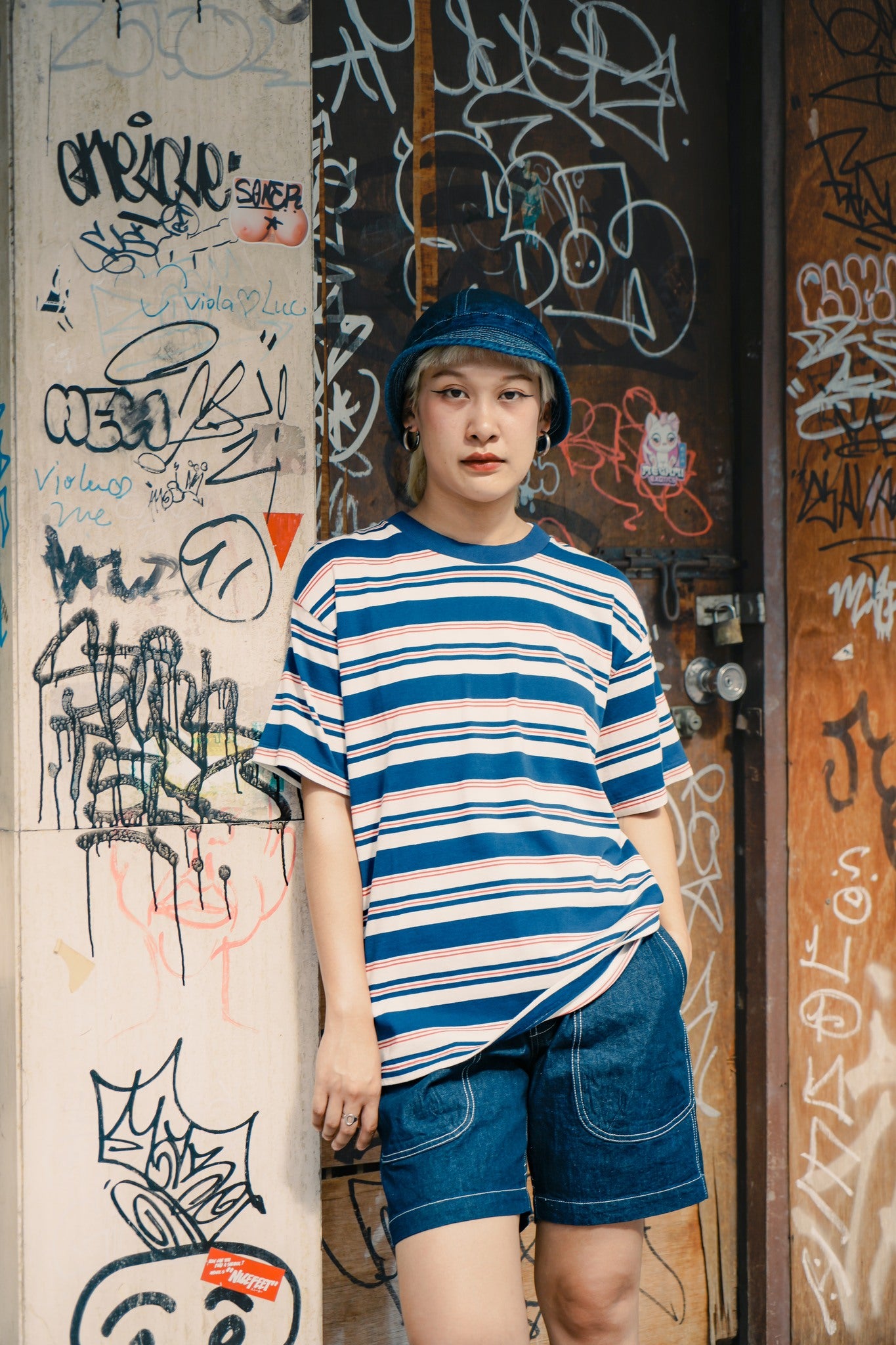 STRIPE TEE S/S - NAVY/IVORY