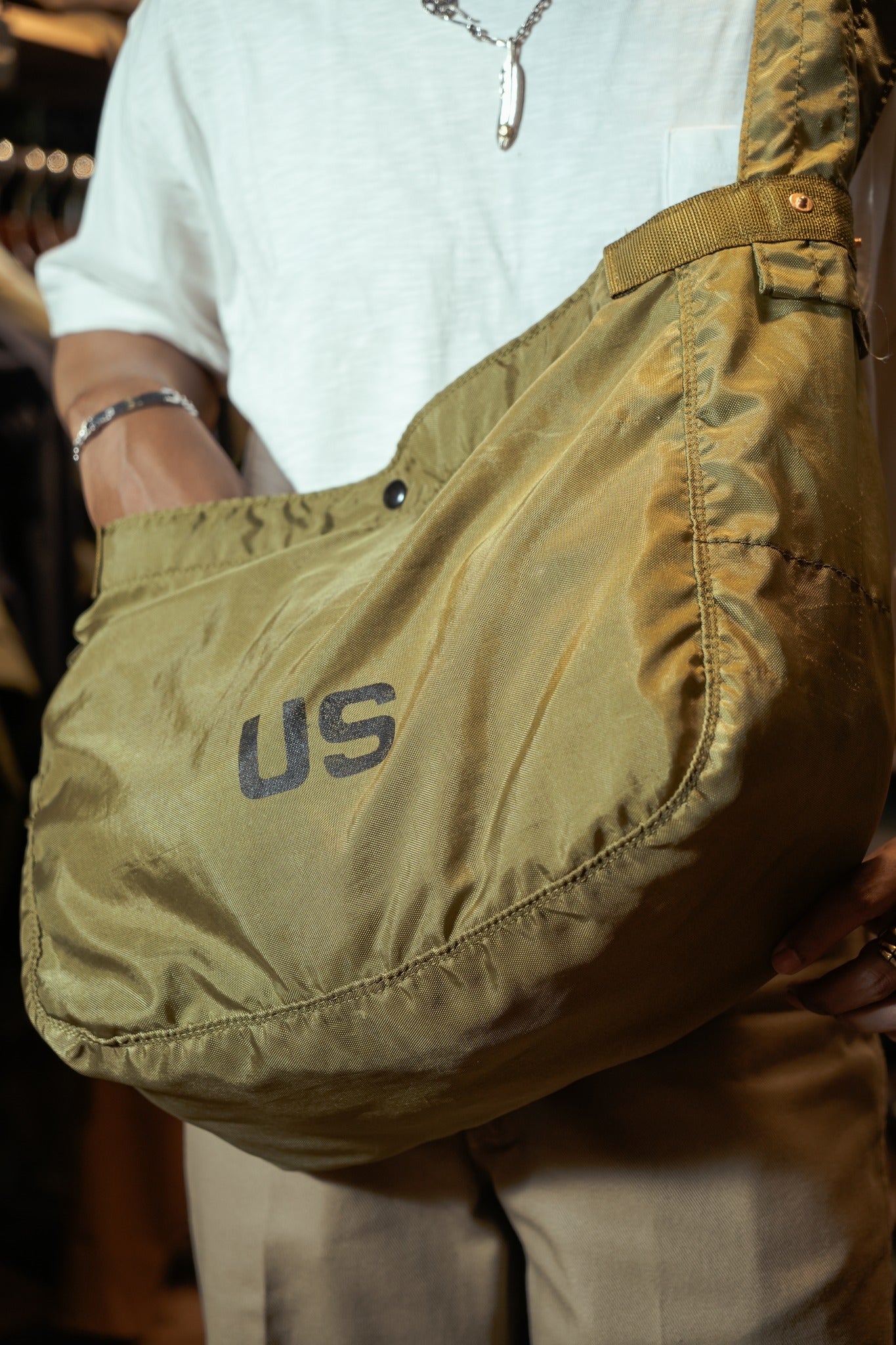 VINTAGE MILITARY DUFFLE BAG REMAKE NEWSPAPER BAG MIX - VINTAGE