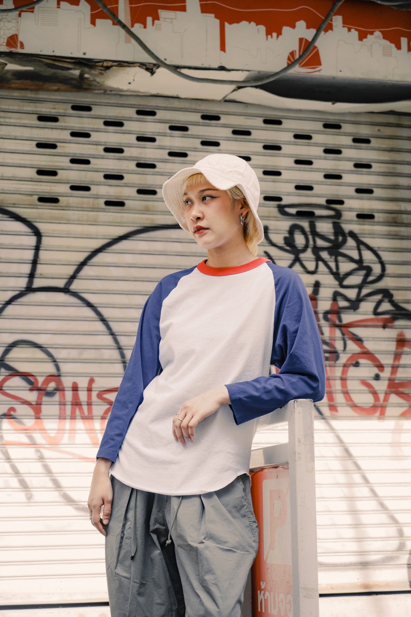 3/4 BASEBALL TEE 3-TONE - NAVY/CARDINAL