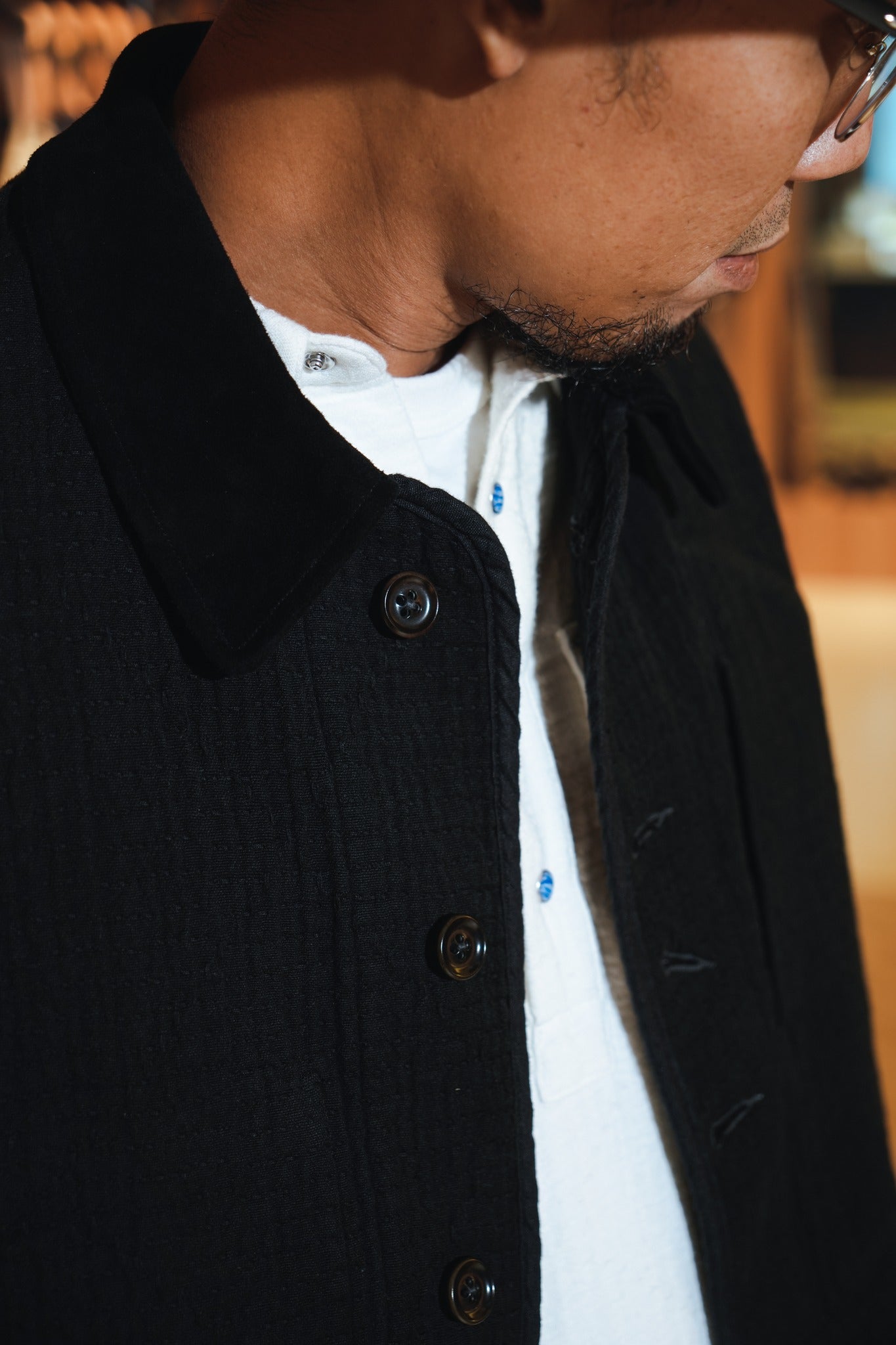 HEAVY SASHIKO BLACK FRENCH JACKET - BLACK