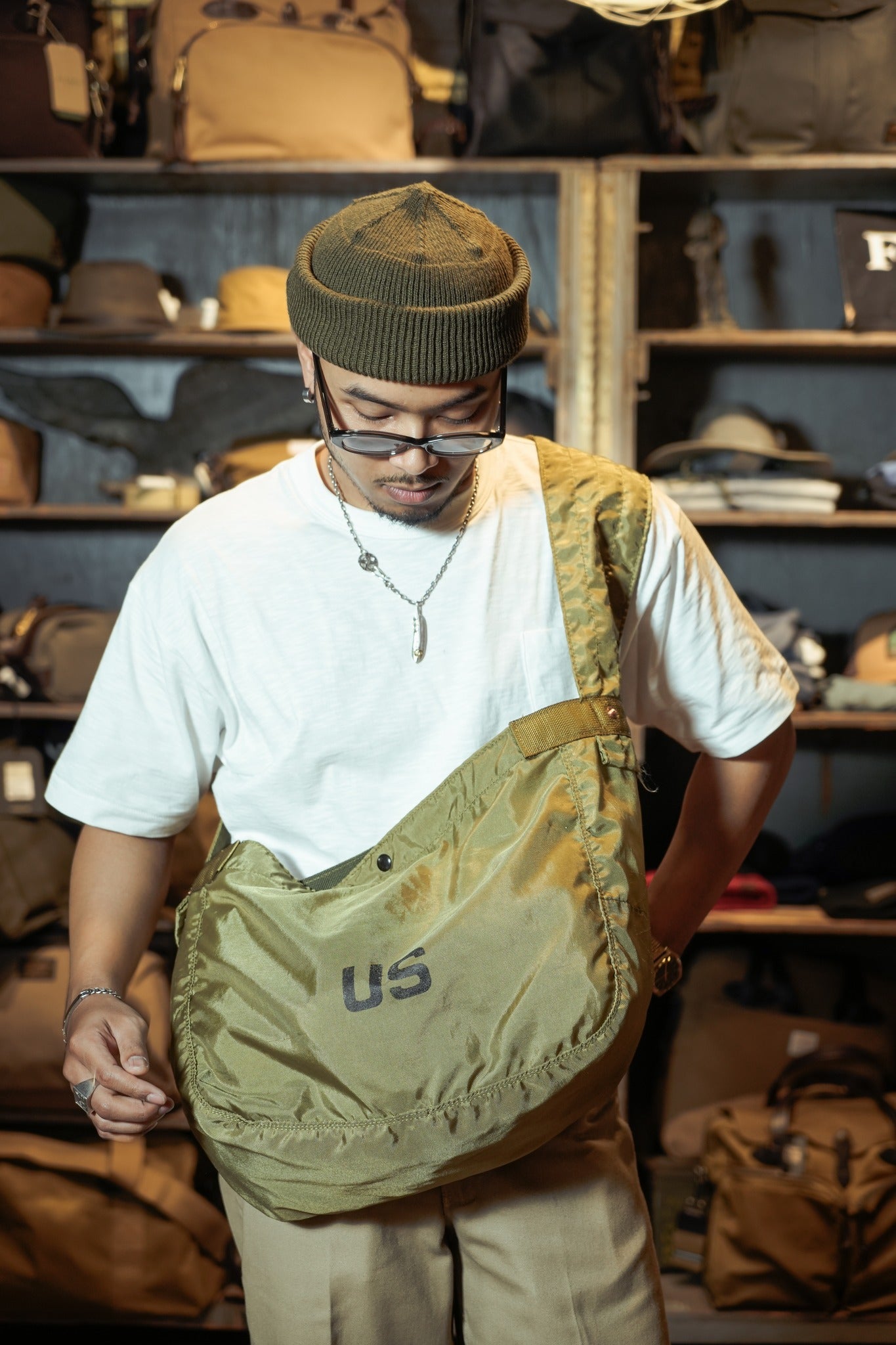 VINTAGE MILITARY DUFFLE BAG REMAKE NEWSPAPER BAG MIX - VINTAGE