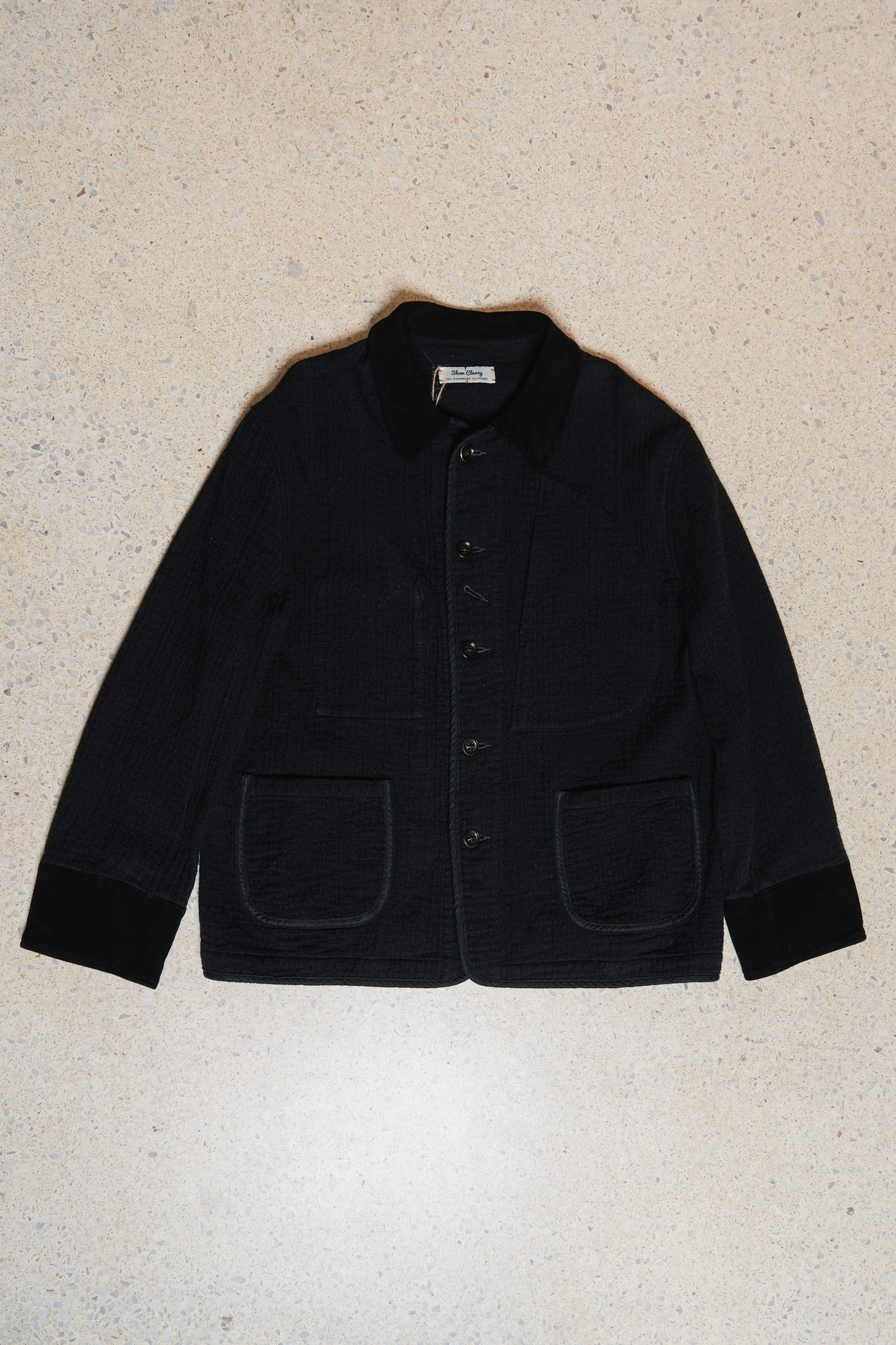HEAVY SASHIKO BLACK FRENCH JACKET - BLACK