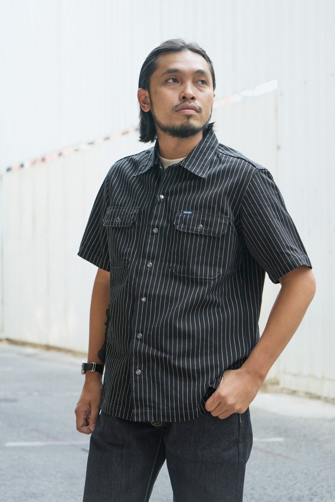 IHSH-416 10oz Wabash Short Sleeved Mechanic Shirt - BLACK