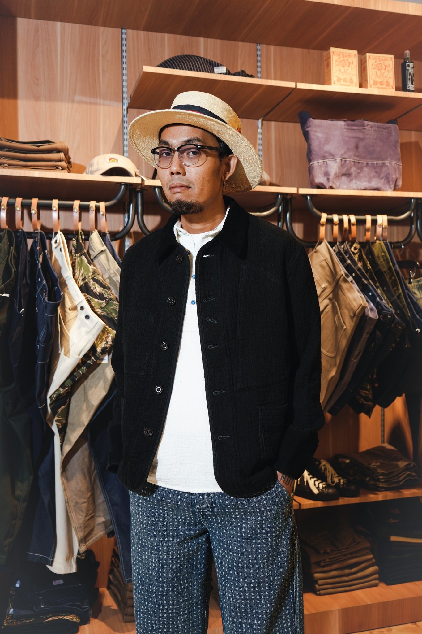 HEAVY SASHIKO BLACK FRENCH JACKET - BLACK