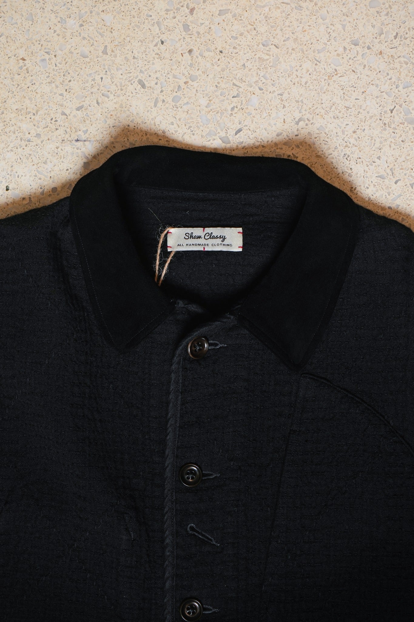 HEAVY SASHIKO BLACK FRENCH JACKET - BLACK
