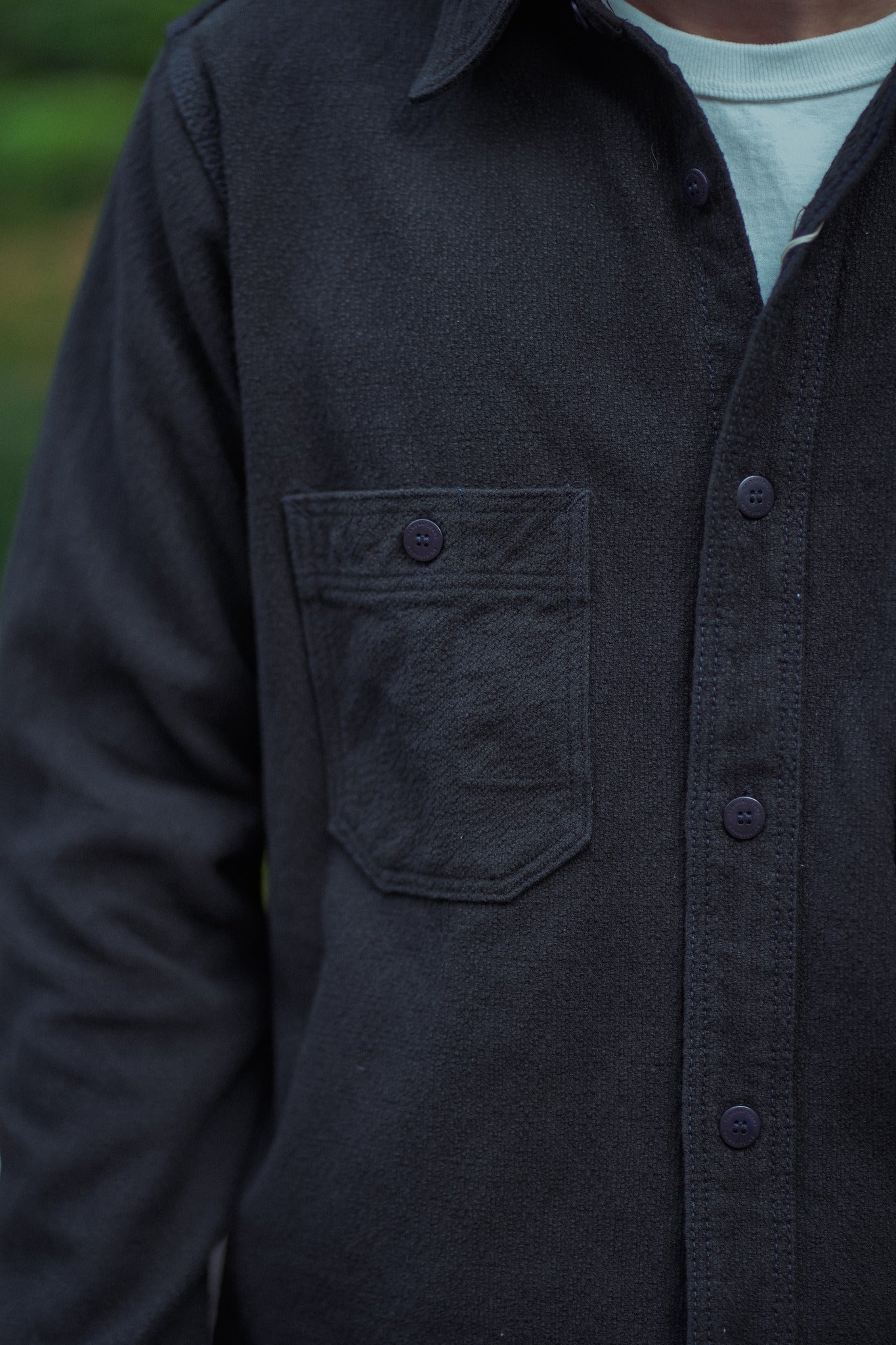 SSN24-01W OVERDYED SASHIKO FLANNEL WORK SHIRT - BLACK