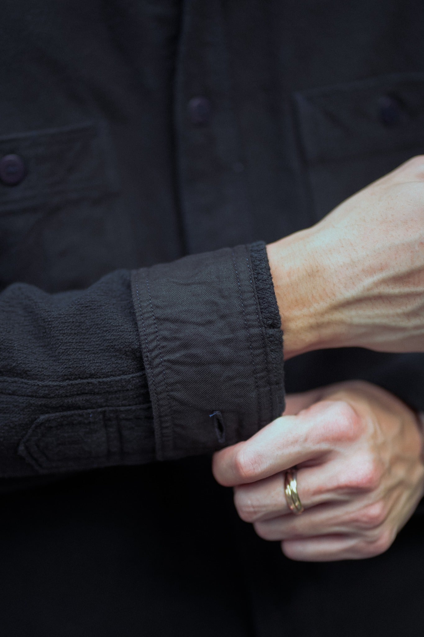 SSN24-01W OVERDYED SASHIKO FLANNEL WORK SHIRT - BLACK