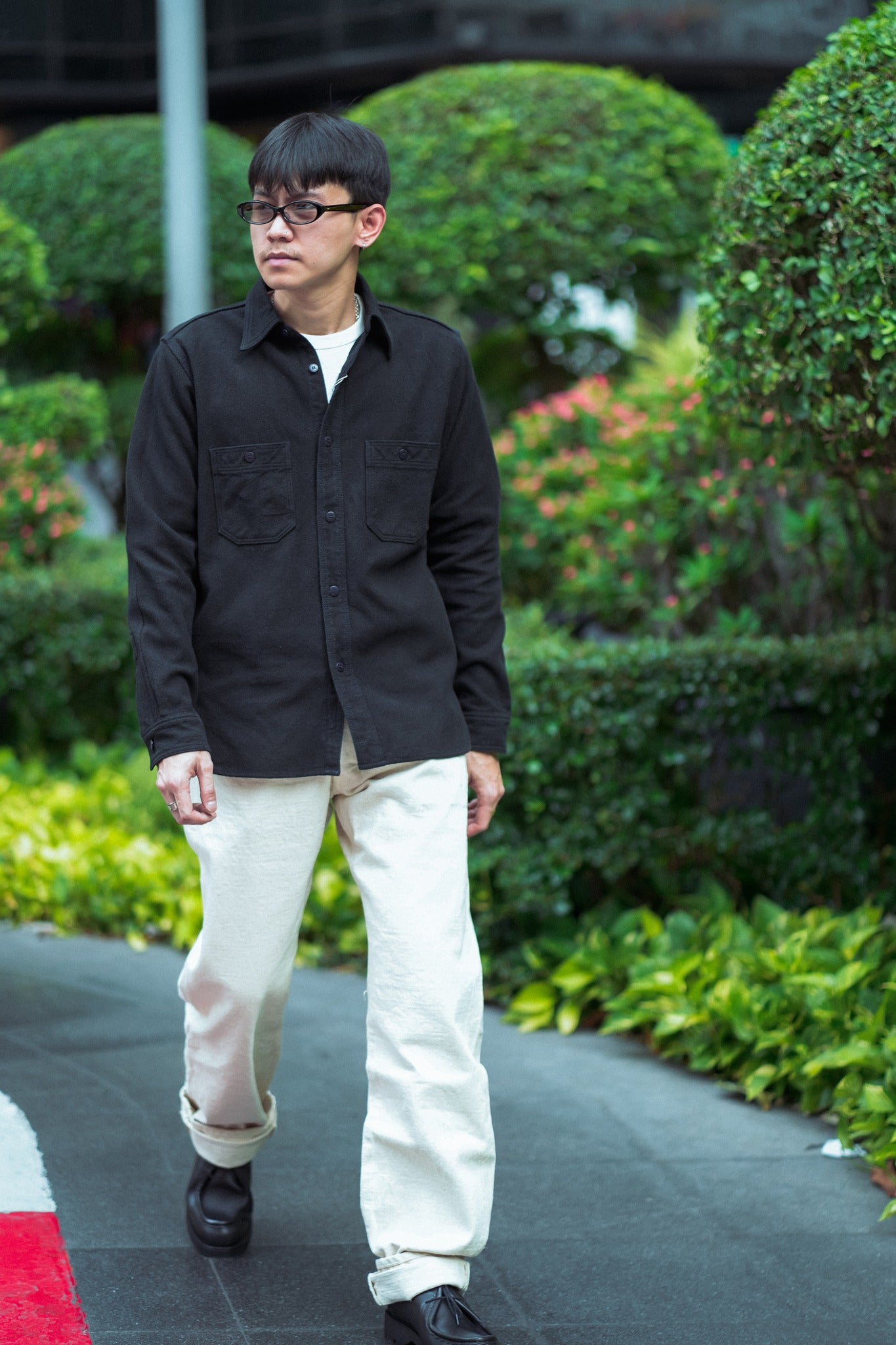 SSN24-01W OVERDYED SASHIKO FLANNEL WORK SHIRT - BLACK
