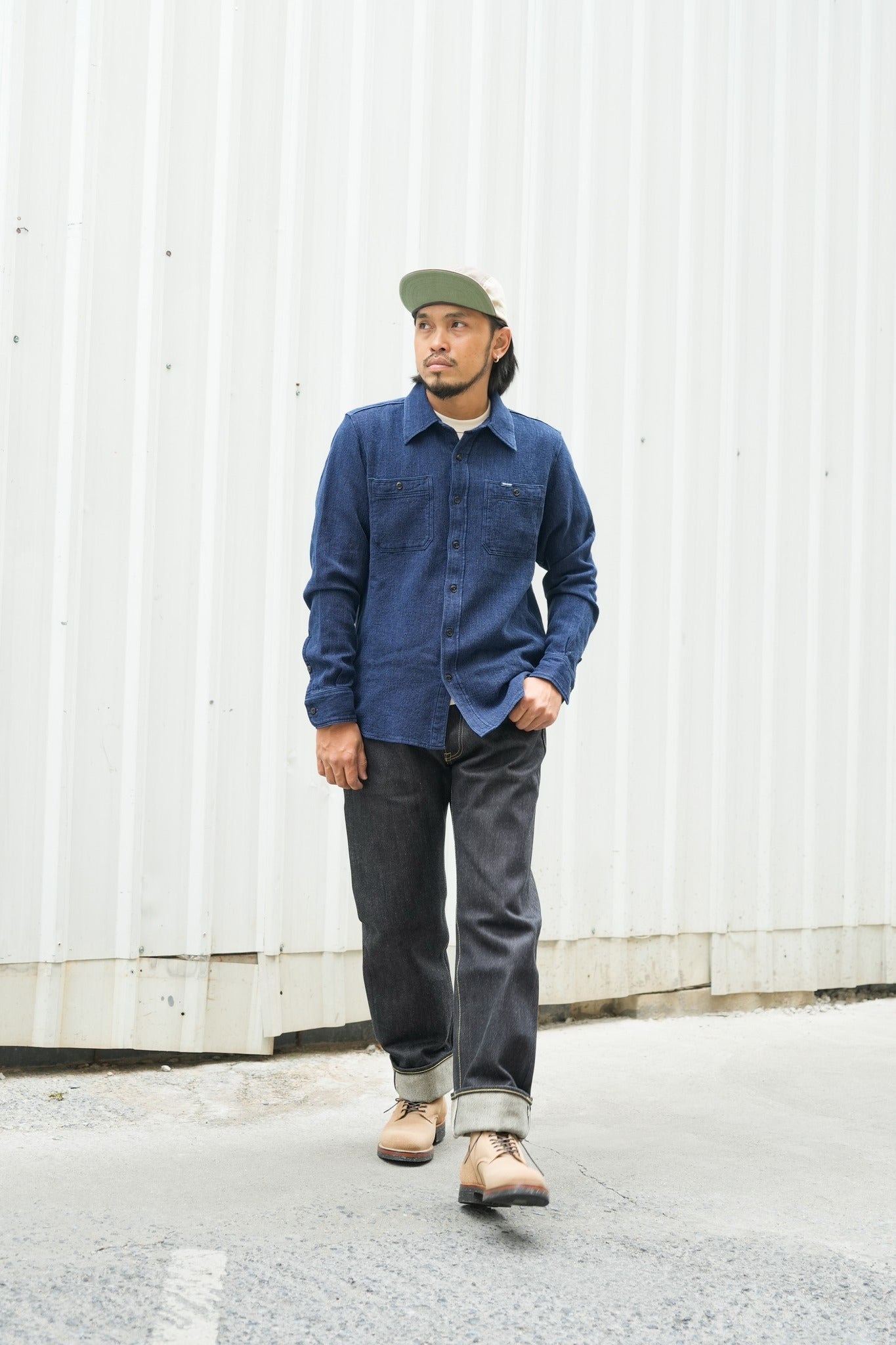 IHSH-96 Waffle Work Shirt - INDIGO