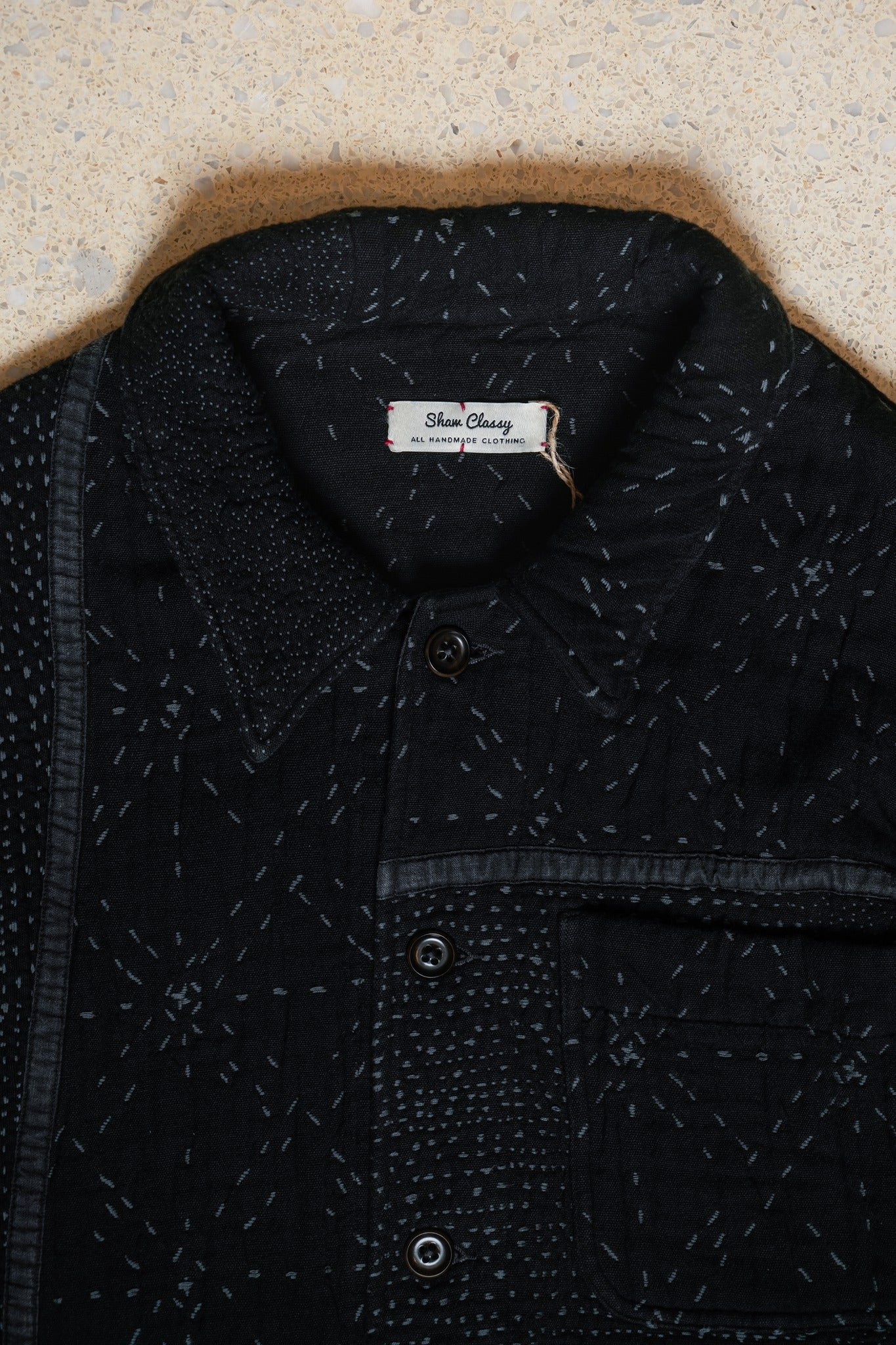 BLACK STARRY SASHIKO PATCH WORK BORO JACKET - BLACK