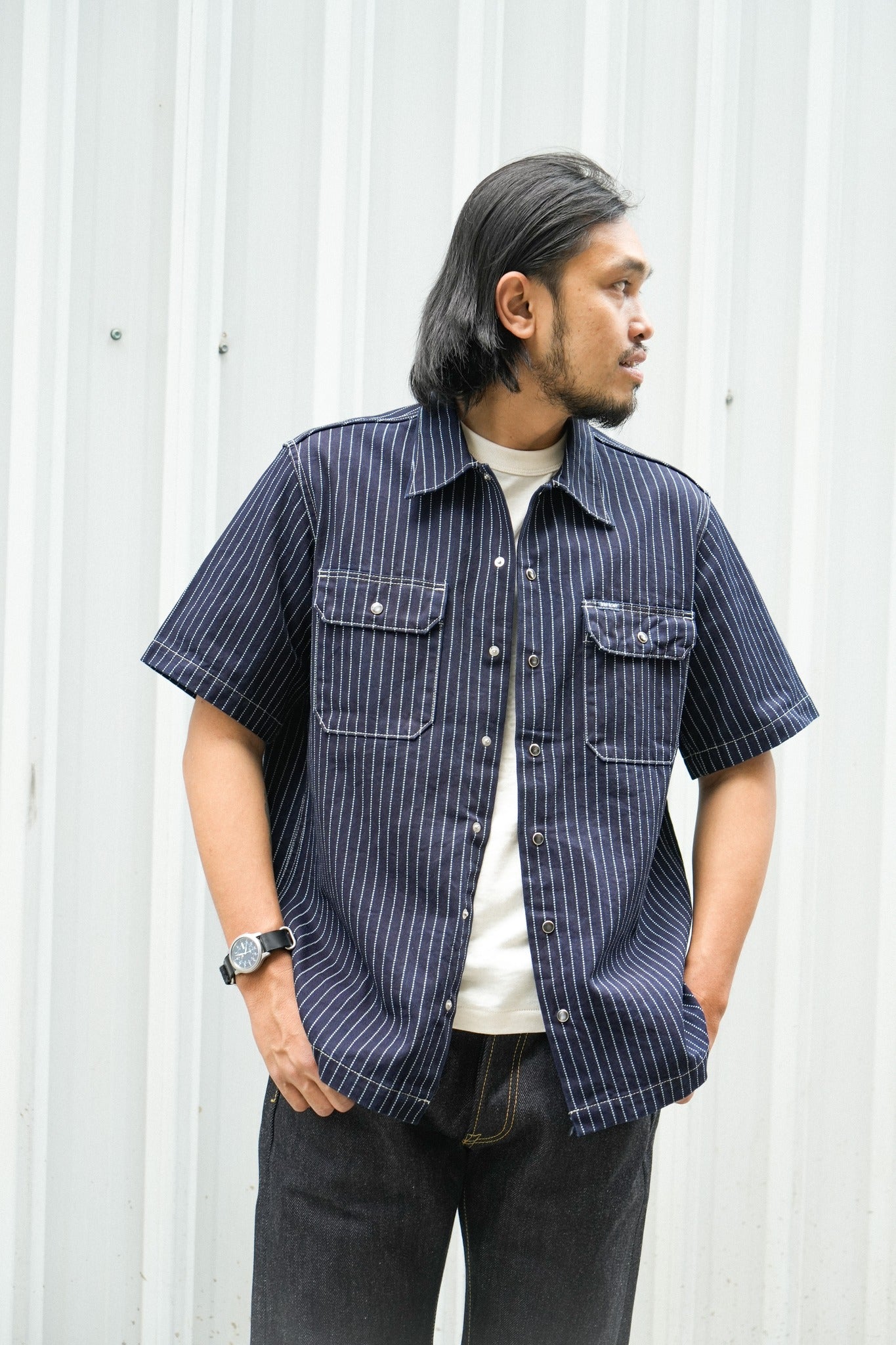 IHSH-416 10oz Wabash Short Sleeved Mechanic Shirt - INDIGO