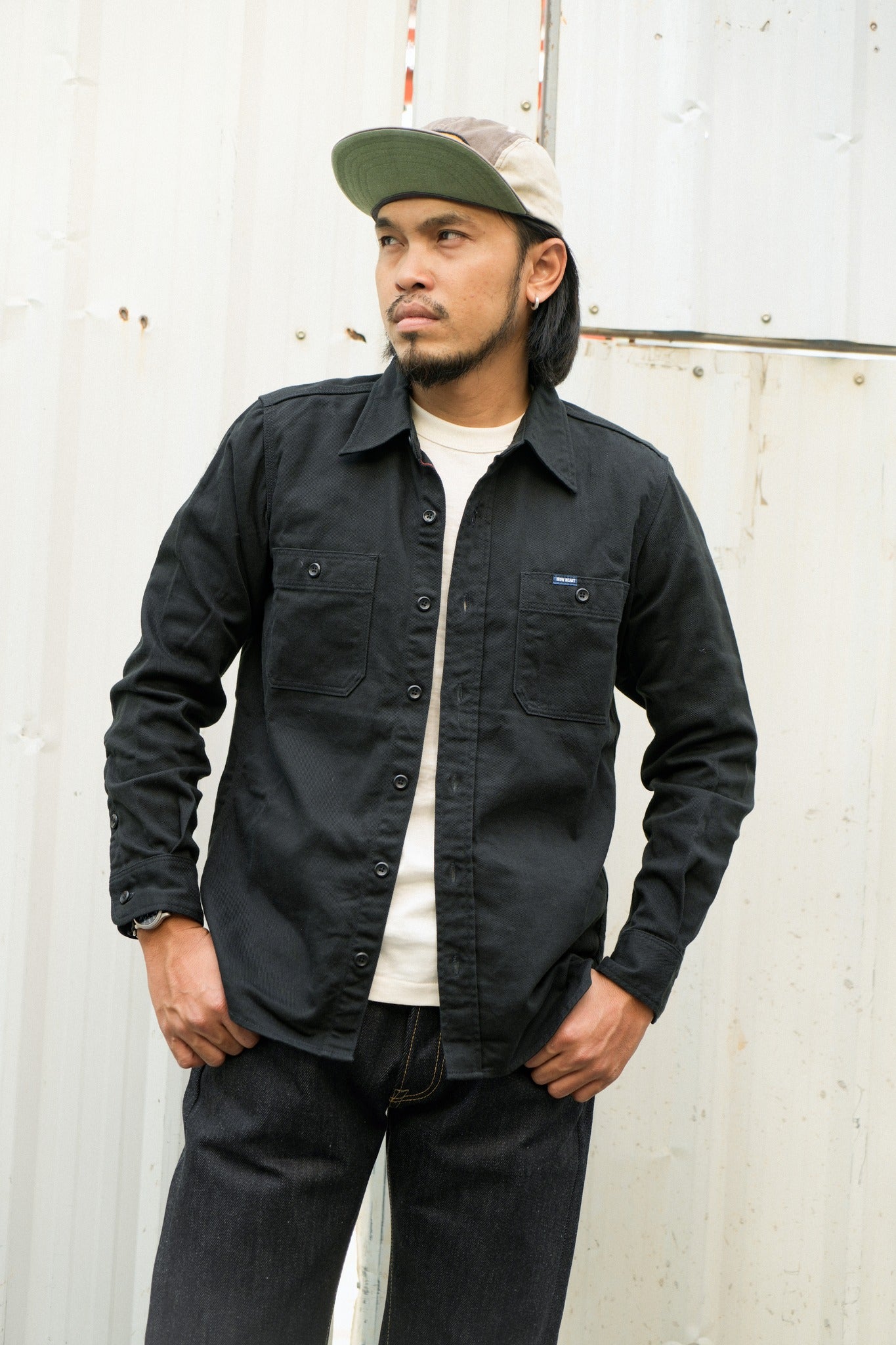 IHSH-414 9oz Cotton Linen Work Shirt - BLACK