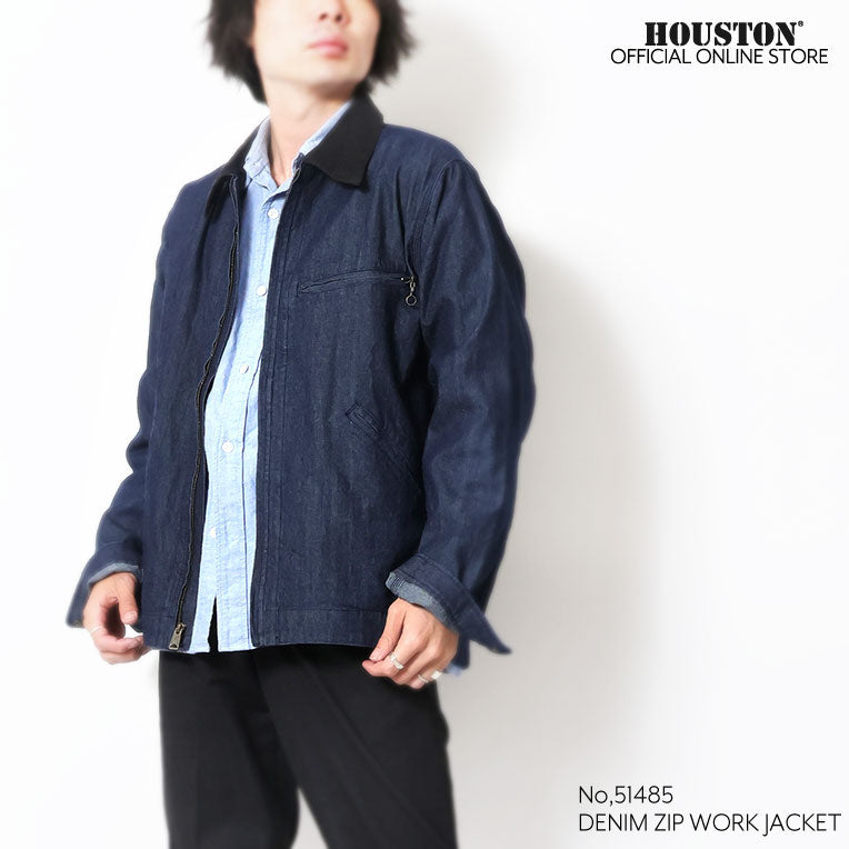 51485 DENIM ZIP WORK JACKET - INDIGO ONE WASH