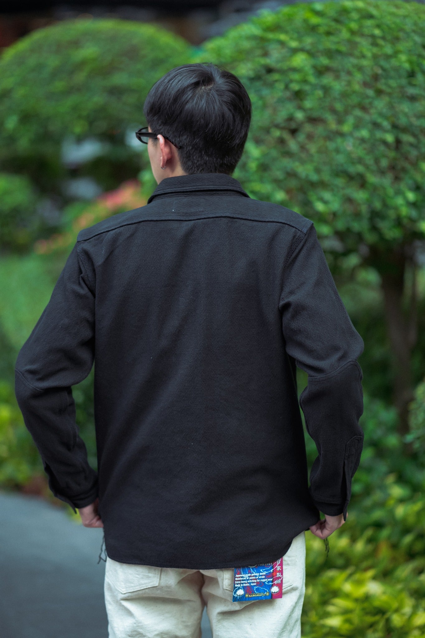 SSN24-01W OVERDYED SASHIKO FLANNEL WORK SHIRT - BLACK