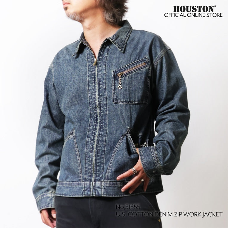 51655 USCOTTON DENIM ZIP WORK JACKET - INDIGO VINTAGE WASH
