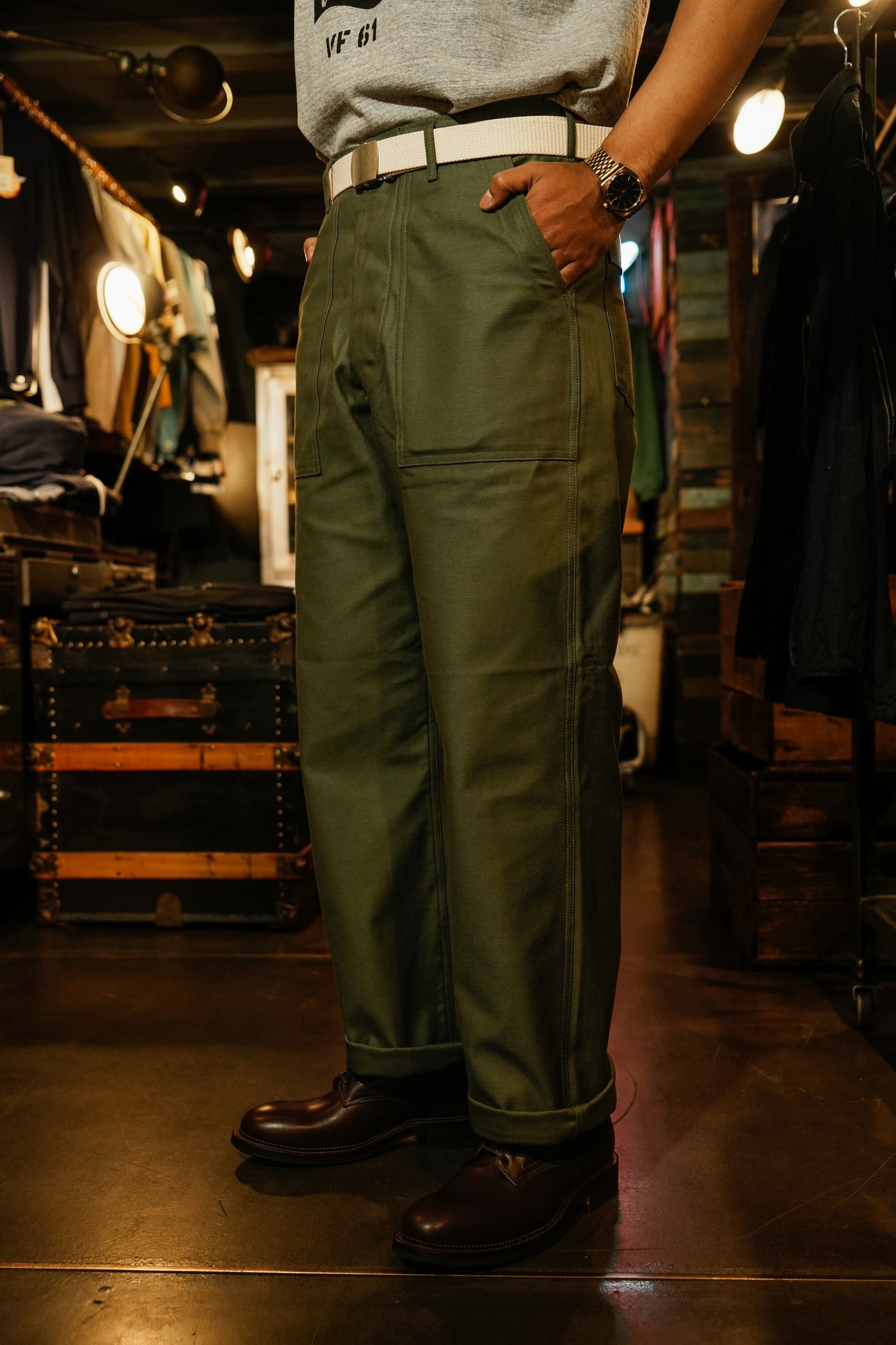 MP23003 TROUSERS MEN'S COTTON SATEEN OG-107 - OLIVE