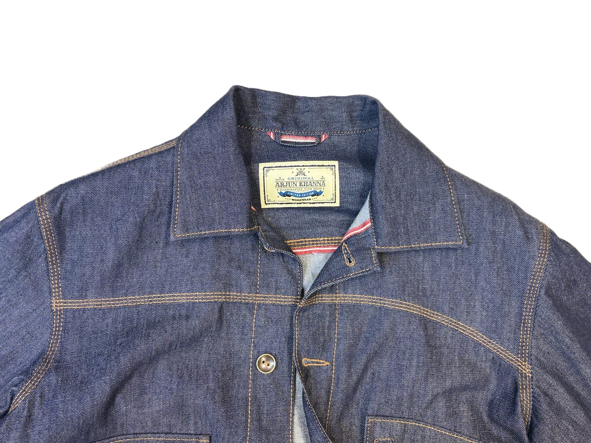 AK/PR/LOT2/JKT/030 Denim Document Jacket with curved yoke Red Japanese selvedge - INDIGO