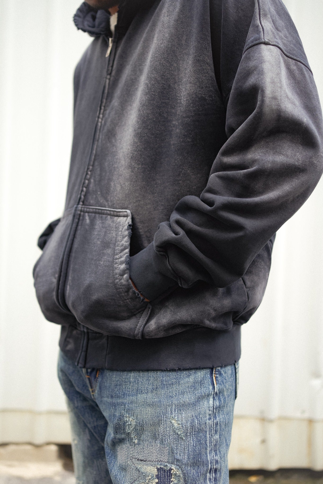 OVERSIZE ZIP-UP HOODIE - AGED BLACK