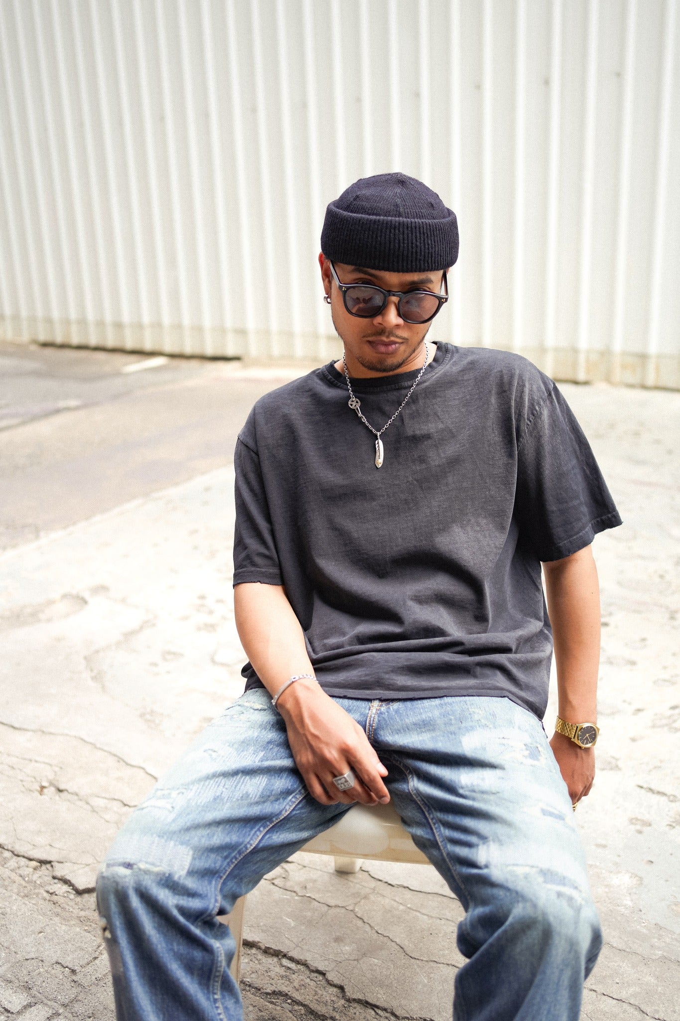OVERSIZE CROP TEE S/S - AGED BLACK