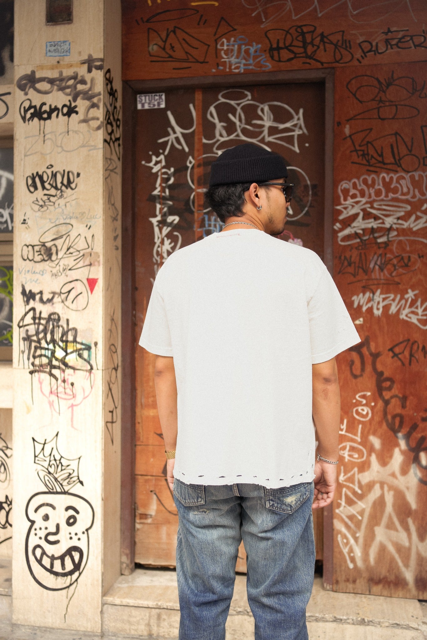 OVERSIZE CROP TEE S/S - HEAVY DESTROYED WHITE