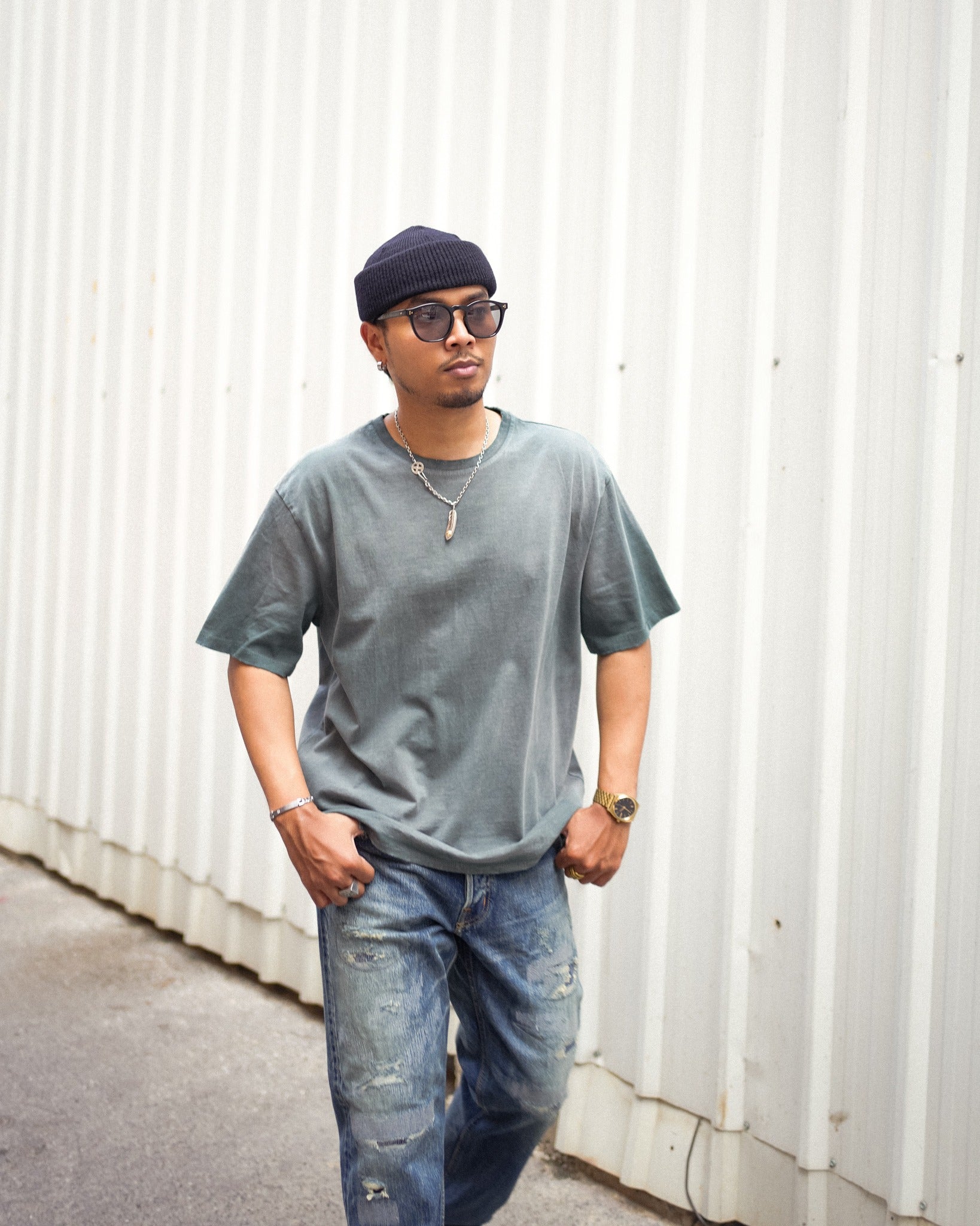 OVERSIZE CROP TEE S/S - AGED EMERALD GREEN