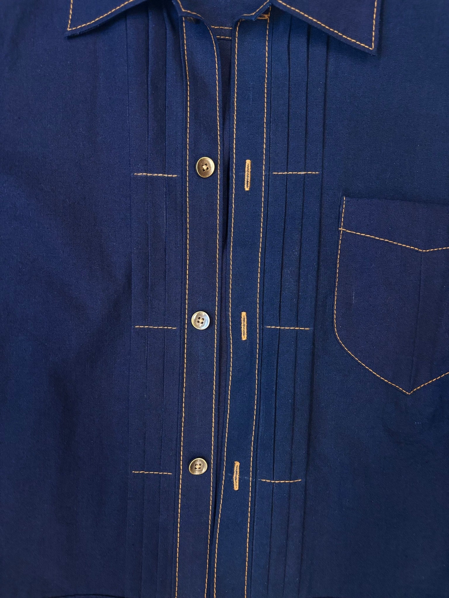AK/PR/LOT2/JKT/032 Navy Cotton pleated Type-1 Shirt Jacket - INDIGO