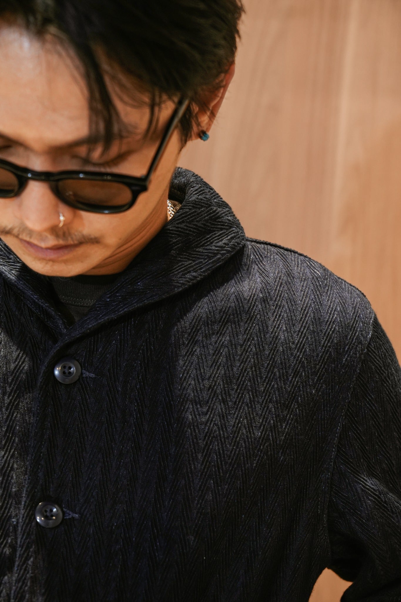 SHAWL COLLAR JACKET - KUROKI INDIGO HBT