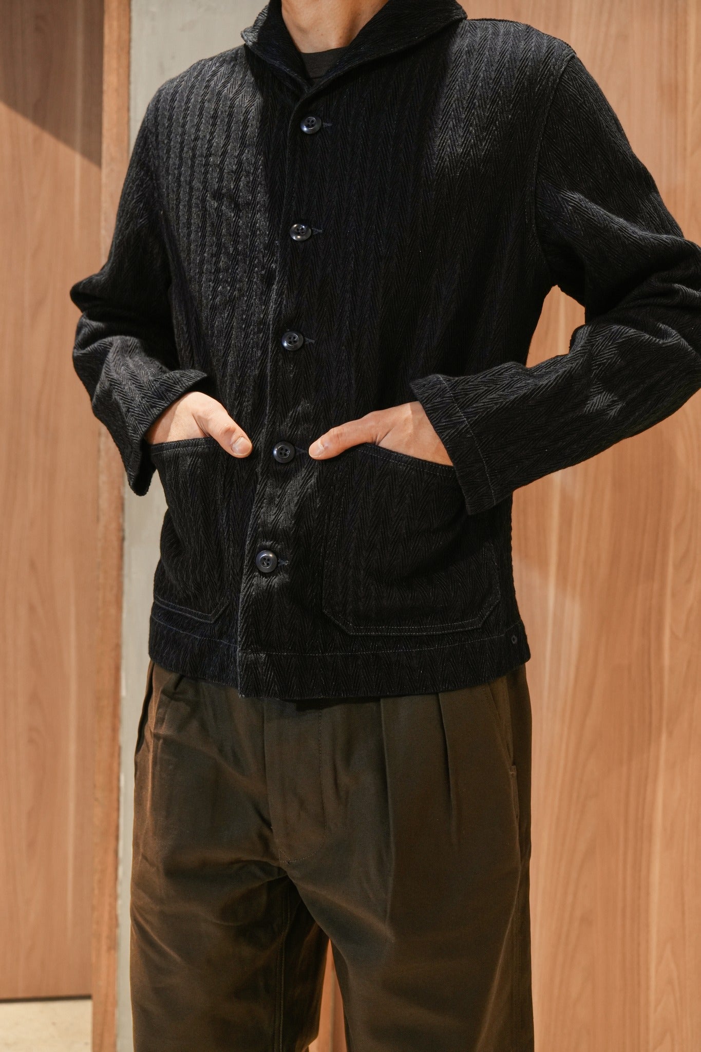 SHAWL COLLAR JACKET - KUROKI INDIGO HBT